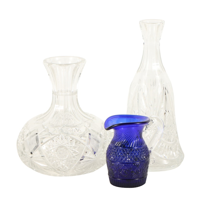 Crystal Decanters and Glass Pitcher