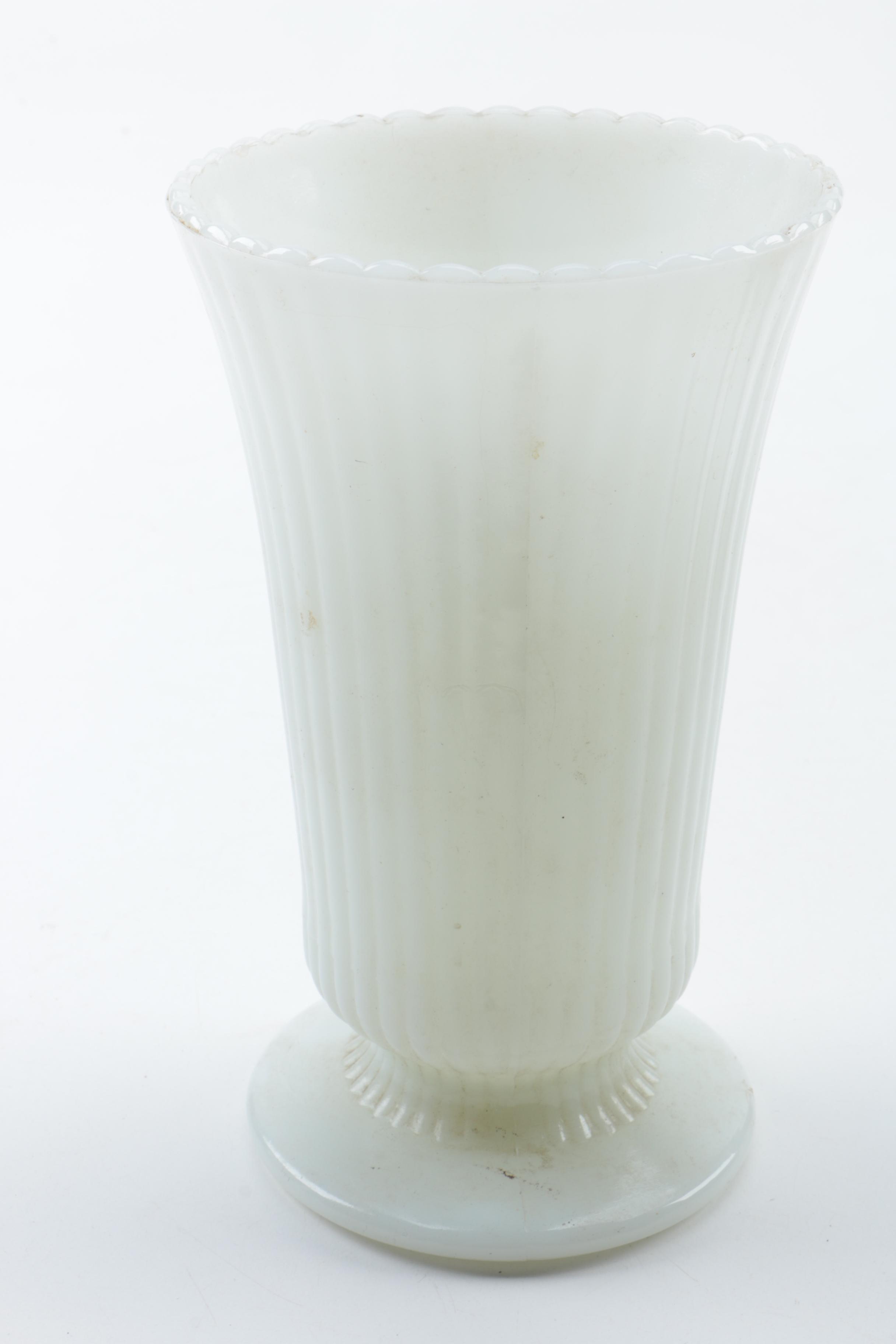 Milk Glass Vases, Pewter Lidded Dish and Others