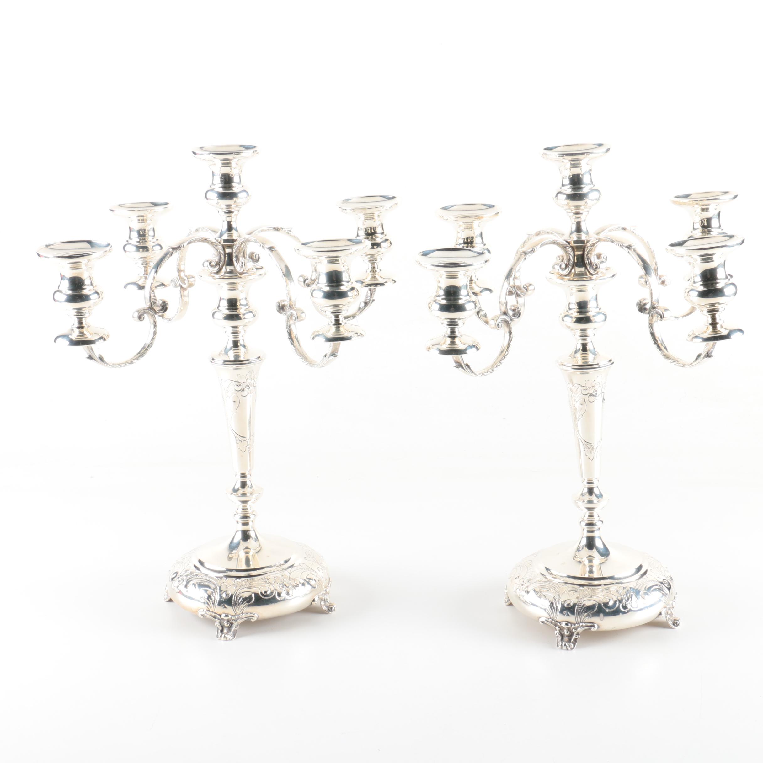 Durham Silver Company Hand Chased Sterling Silver Candelabra