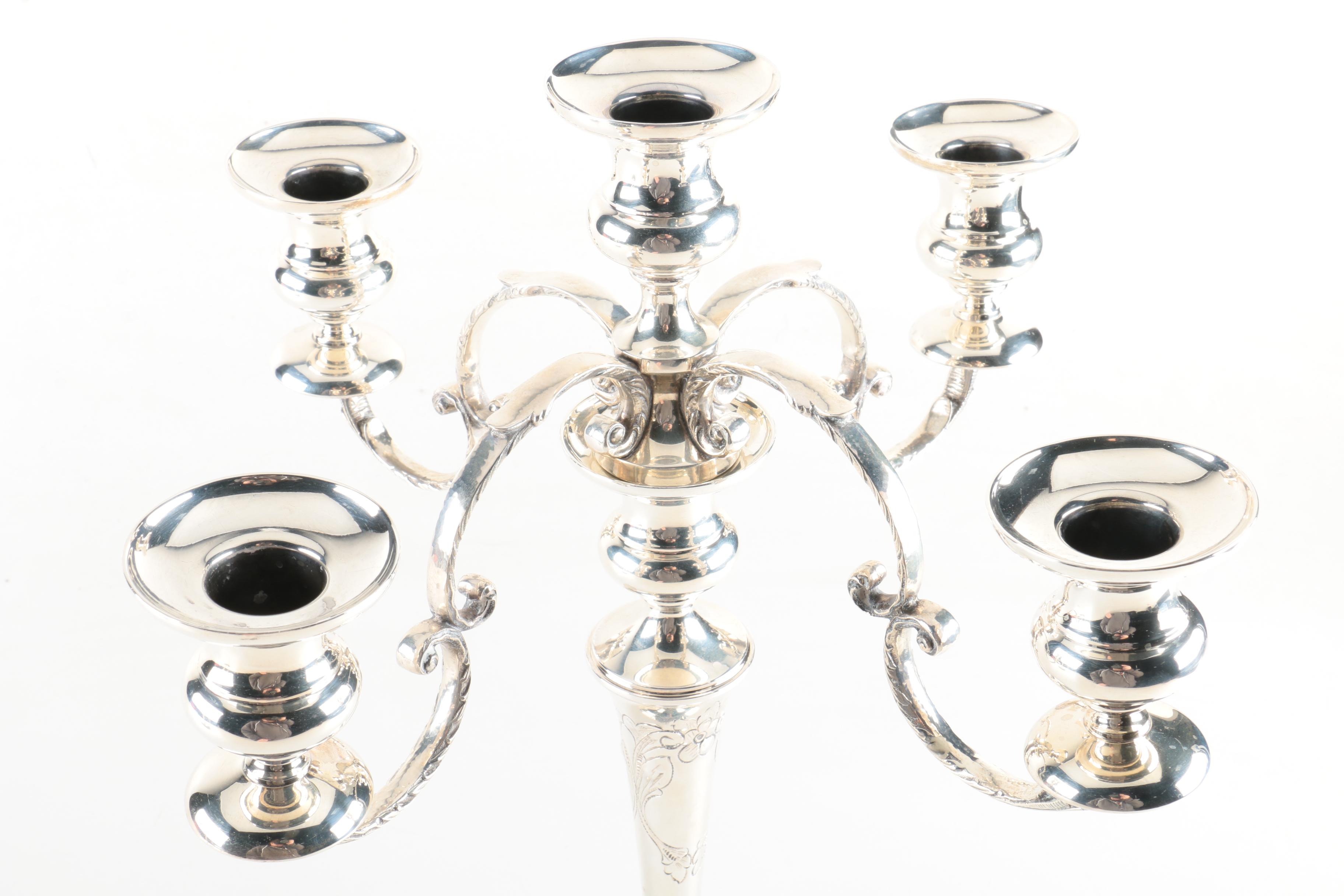 Durham Silver Company Hand Chased Sterling Silver Candelabra