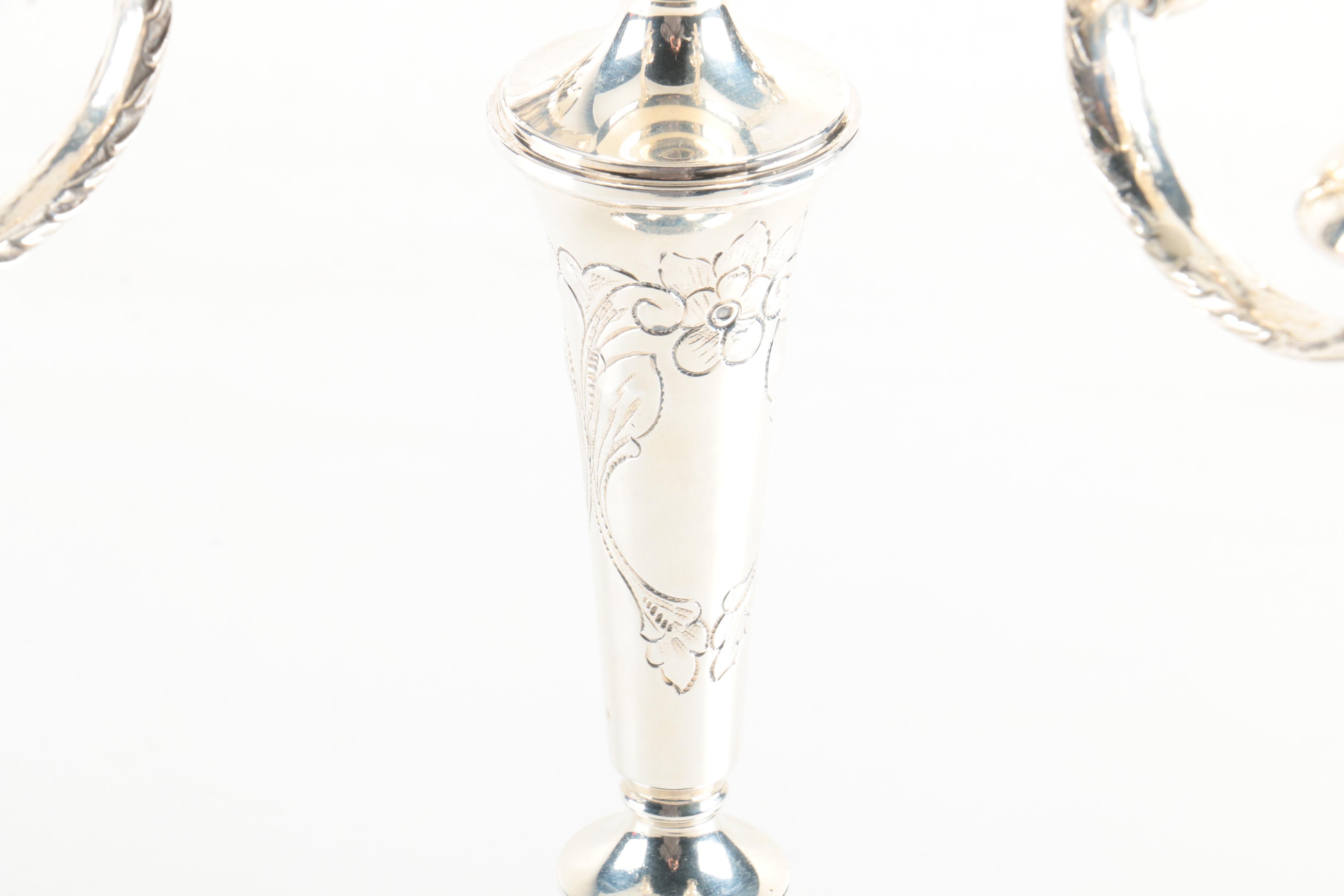 Durham Silver Company Hand Chased Sterling Silver Candelabra