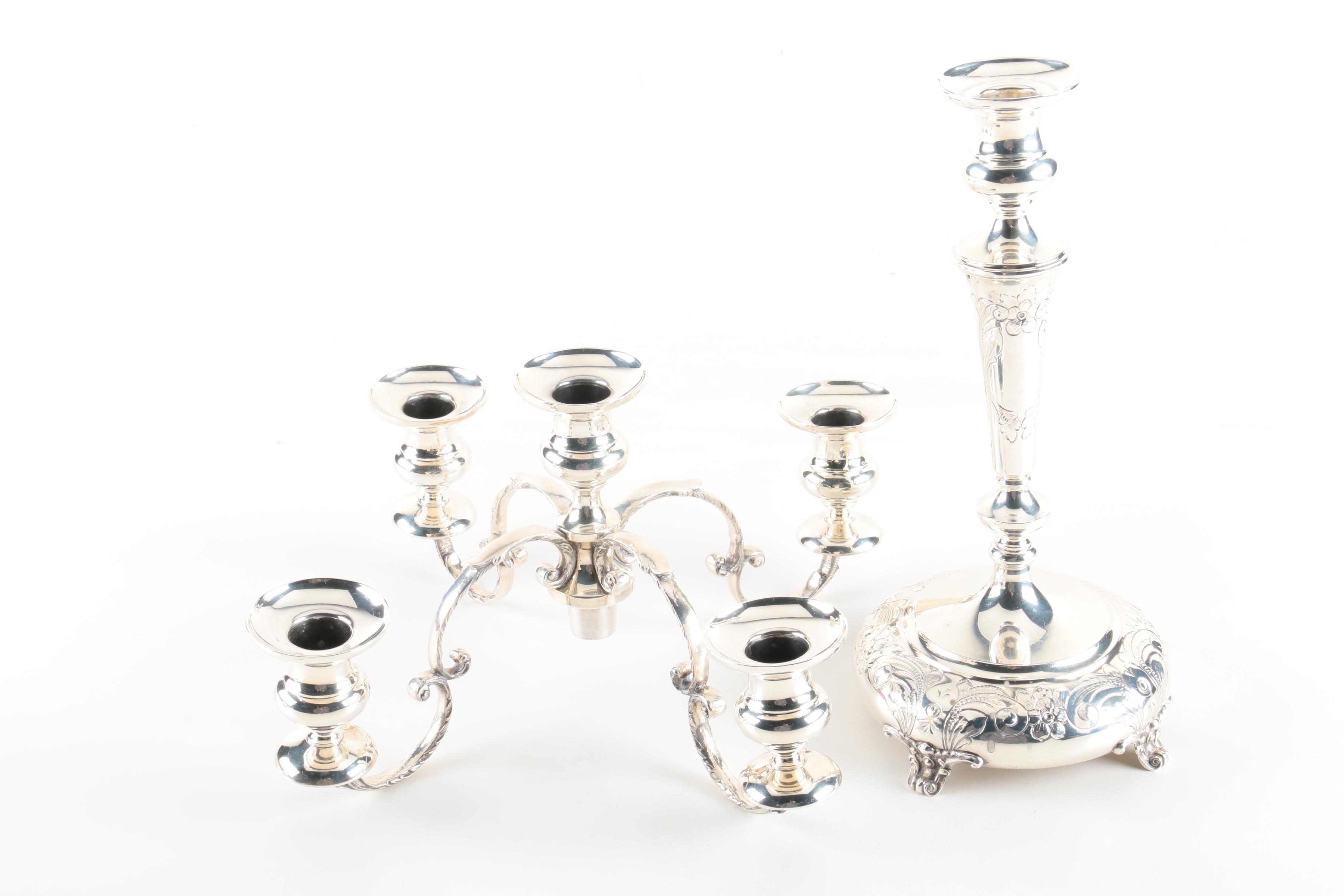 Durham Silver Company Hand Chased Sterling Silver Candelabra