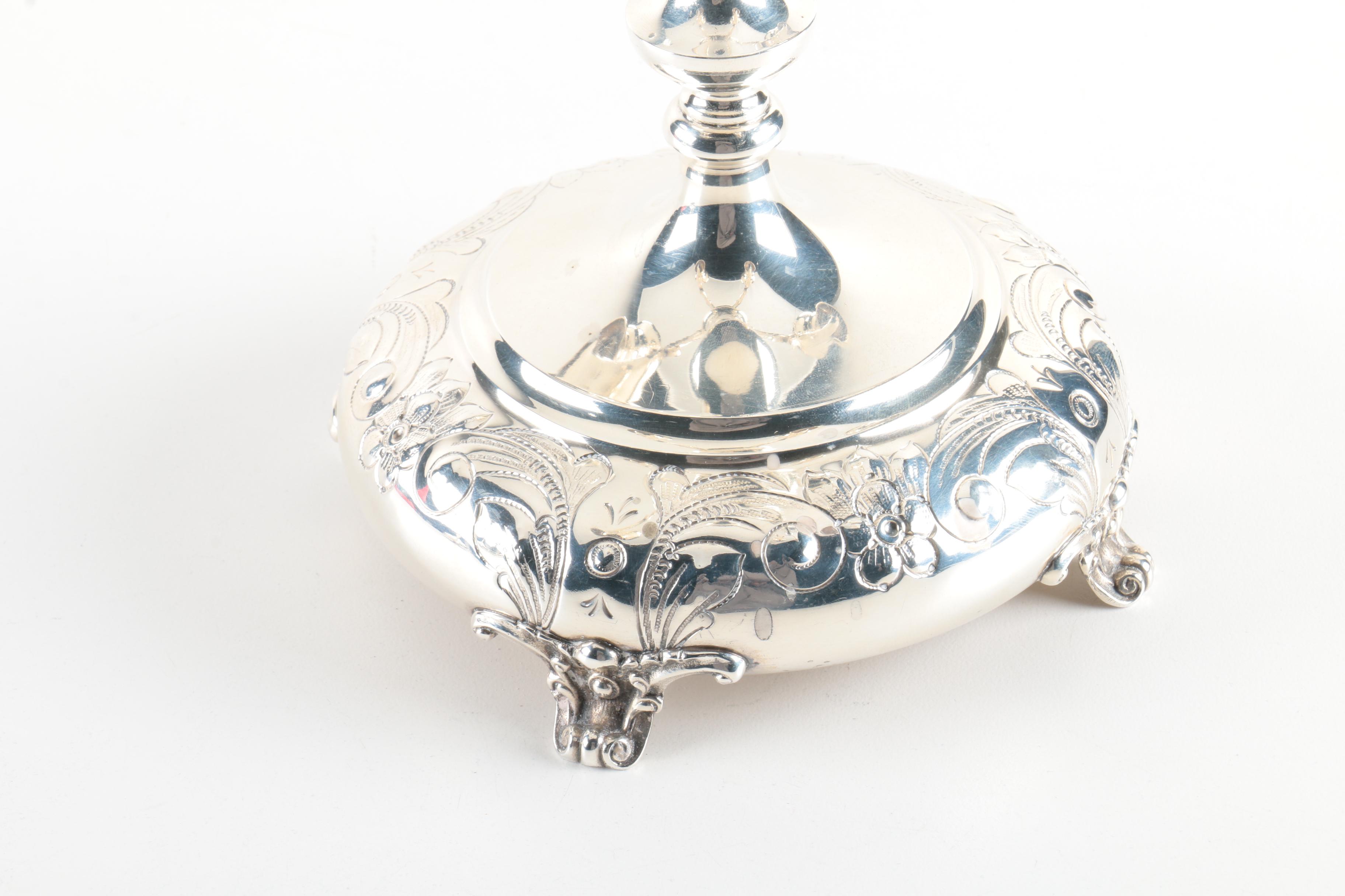 Durham Silver Company Hand Chased Sterling Silver Candelabra