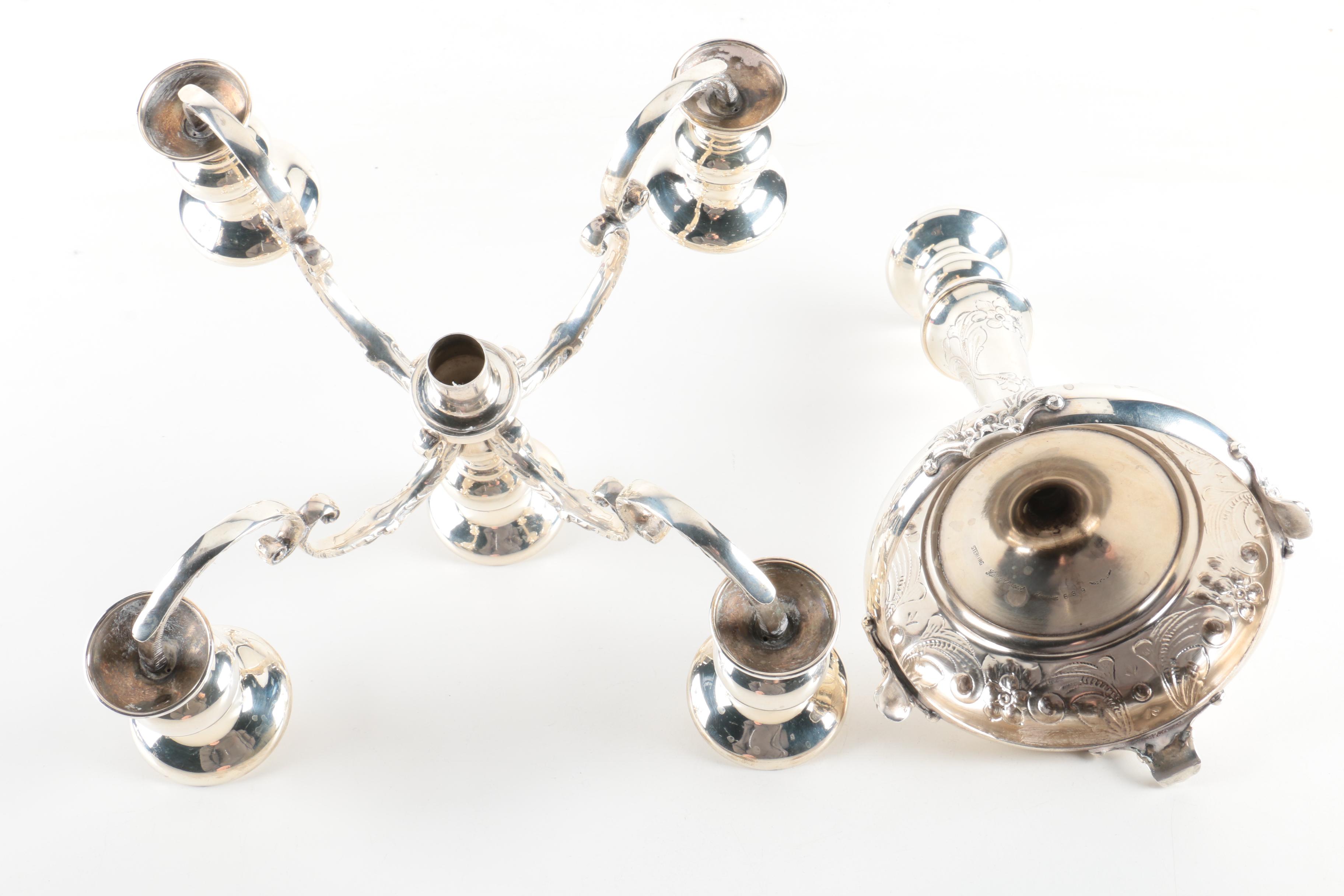 Durham Silver Company Hand Chased Sterling Silver Candelabra