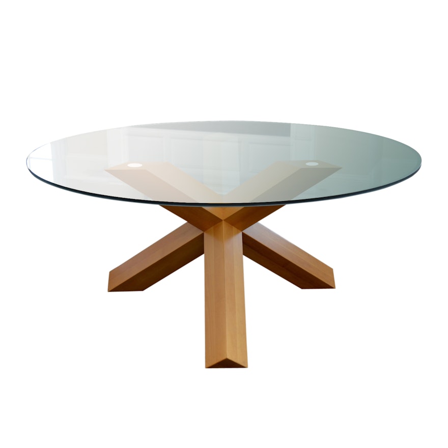 Modernist Sculptural Wood and Glass Dining Table