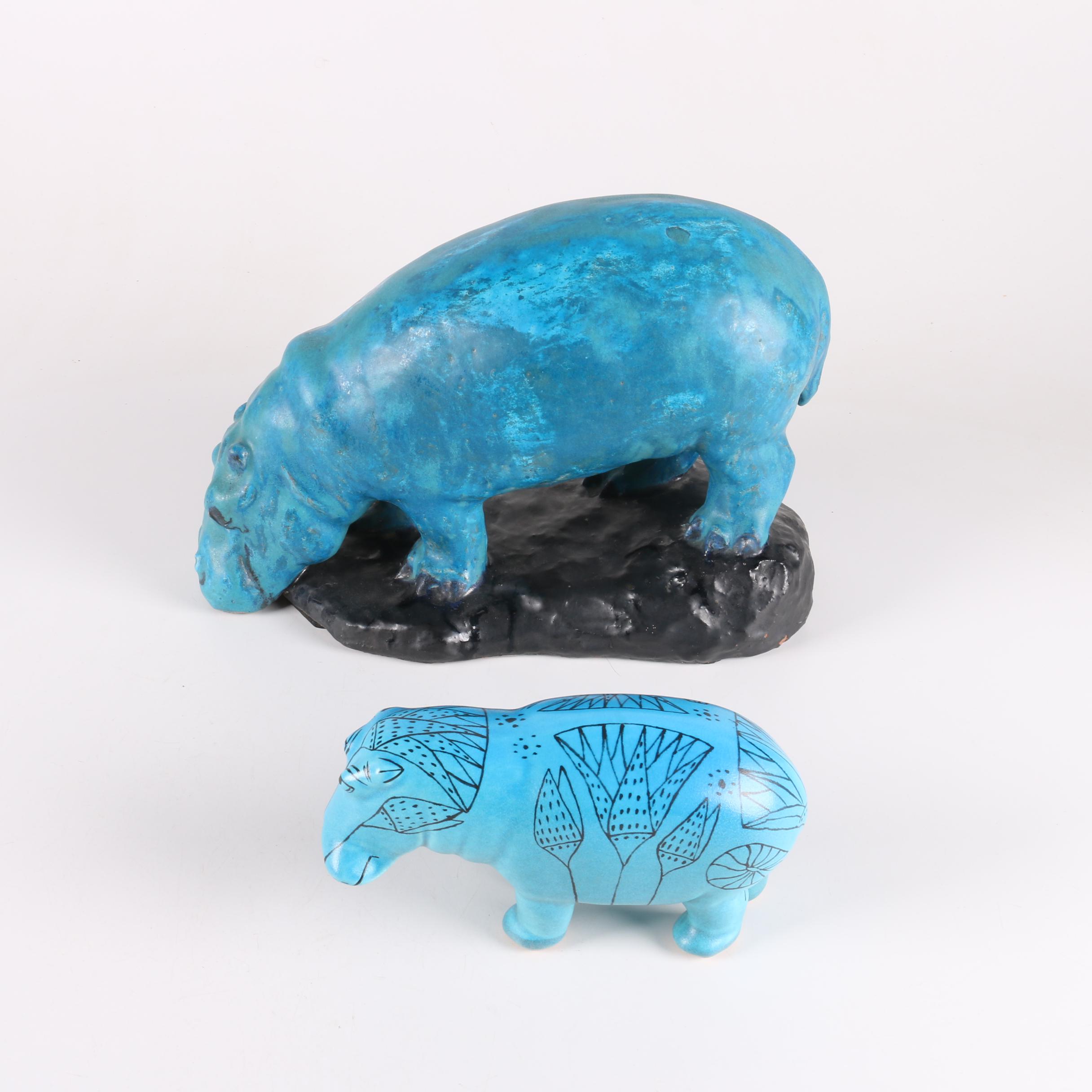 Metropolitan Museum of Art Blue Hippo and Blue Hippo Earthenware Figurine