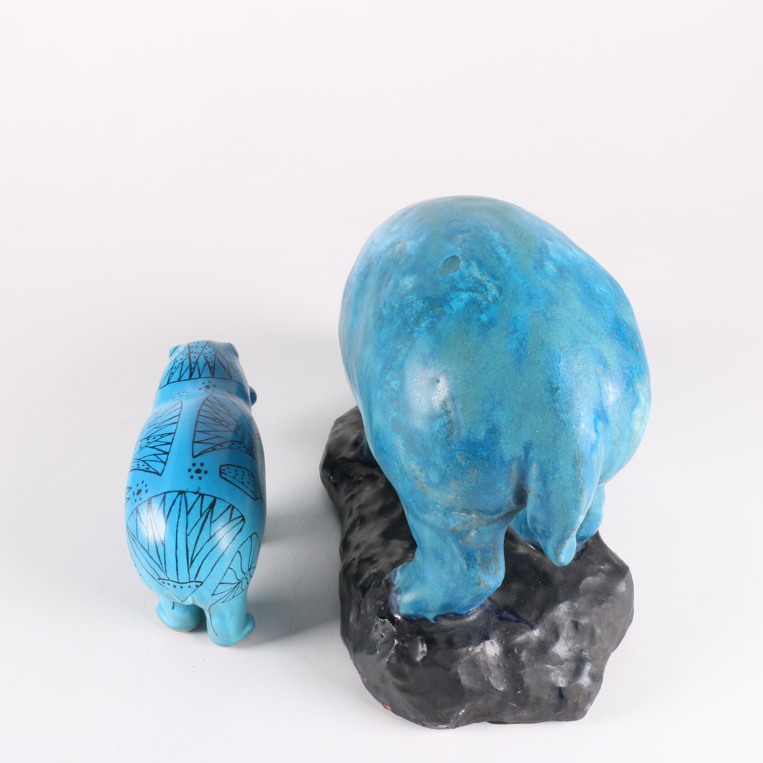 Metropolitan Museum of Art Blue Hippo and Blue Hippo Earthenware Figurine