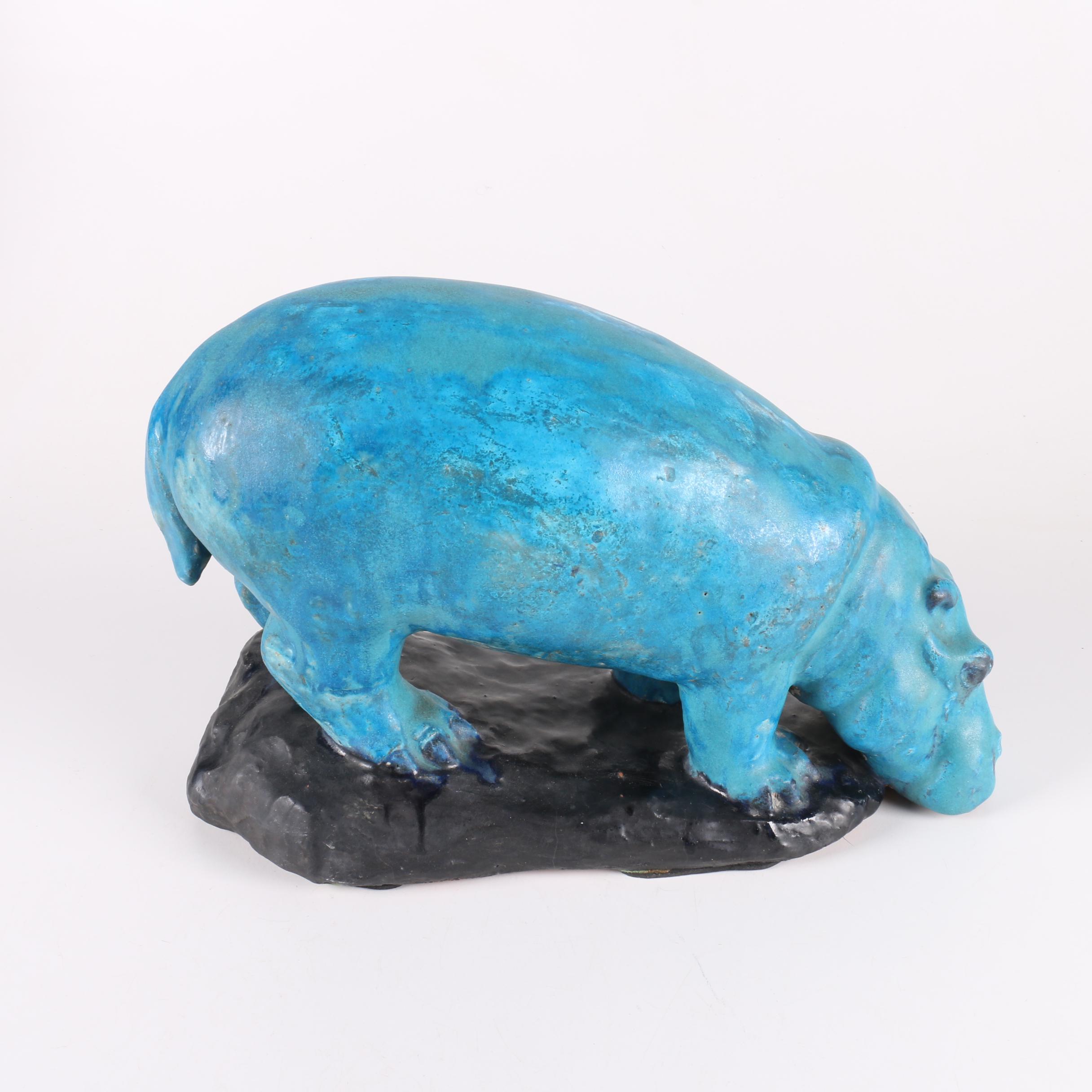 Metropolitan Museum of Art Blue Hippo and Blue Hippo Earthenware Figurine