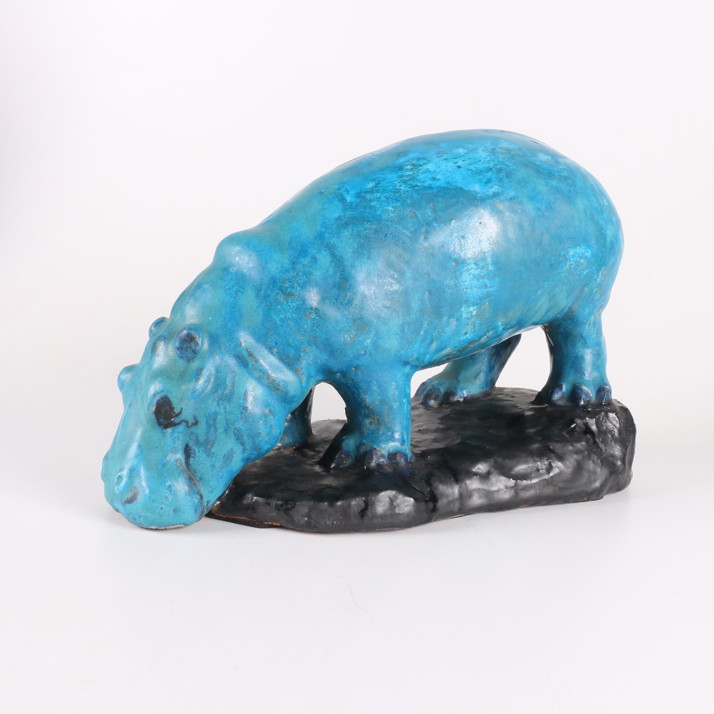 Metropolitan Museum of Art Blue Hippo and Blue Hippo Earthenware Figurine