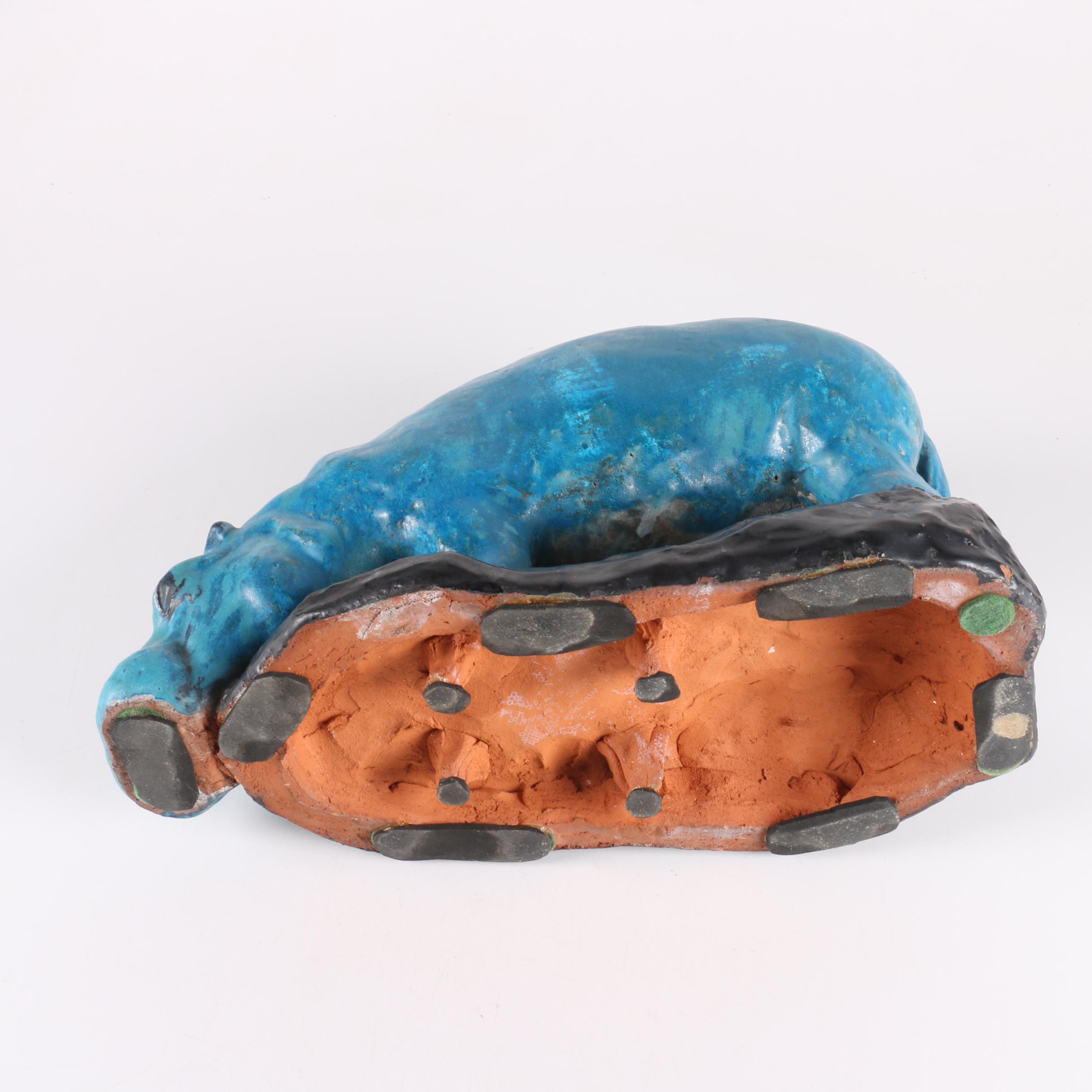 Metropolitan Museum of Art Blue Hippo and Blue Hippo Earthenware Figurine