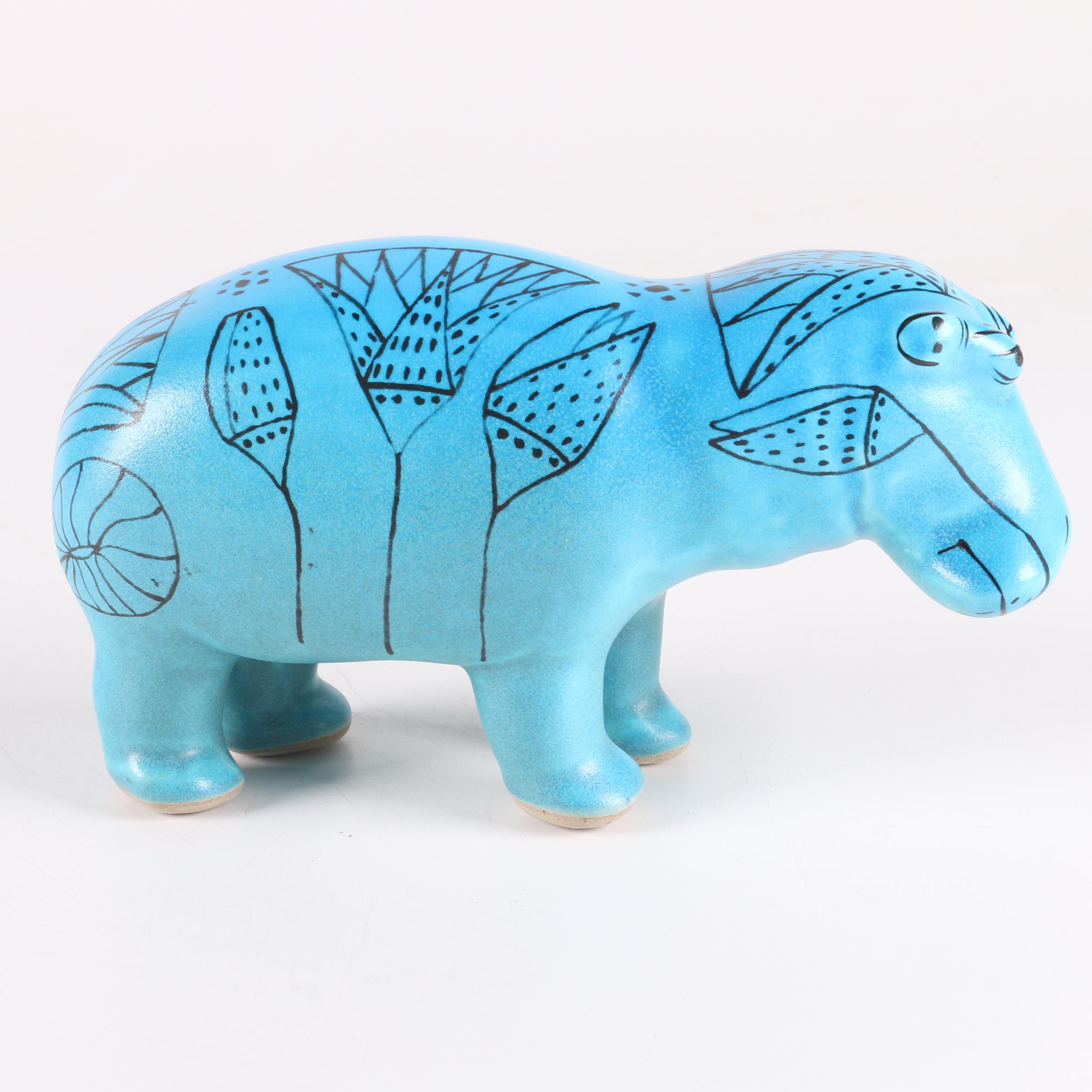 Metropolitan Museum of Art Blue Hippo and Blue Hippo Earthenware Figurine
