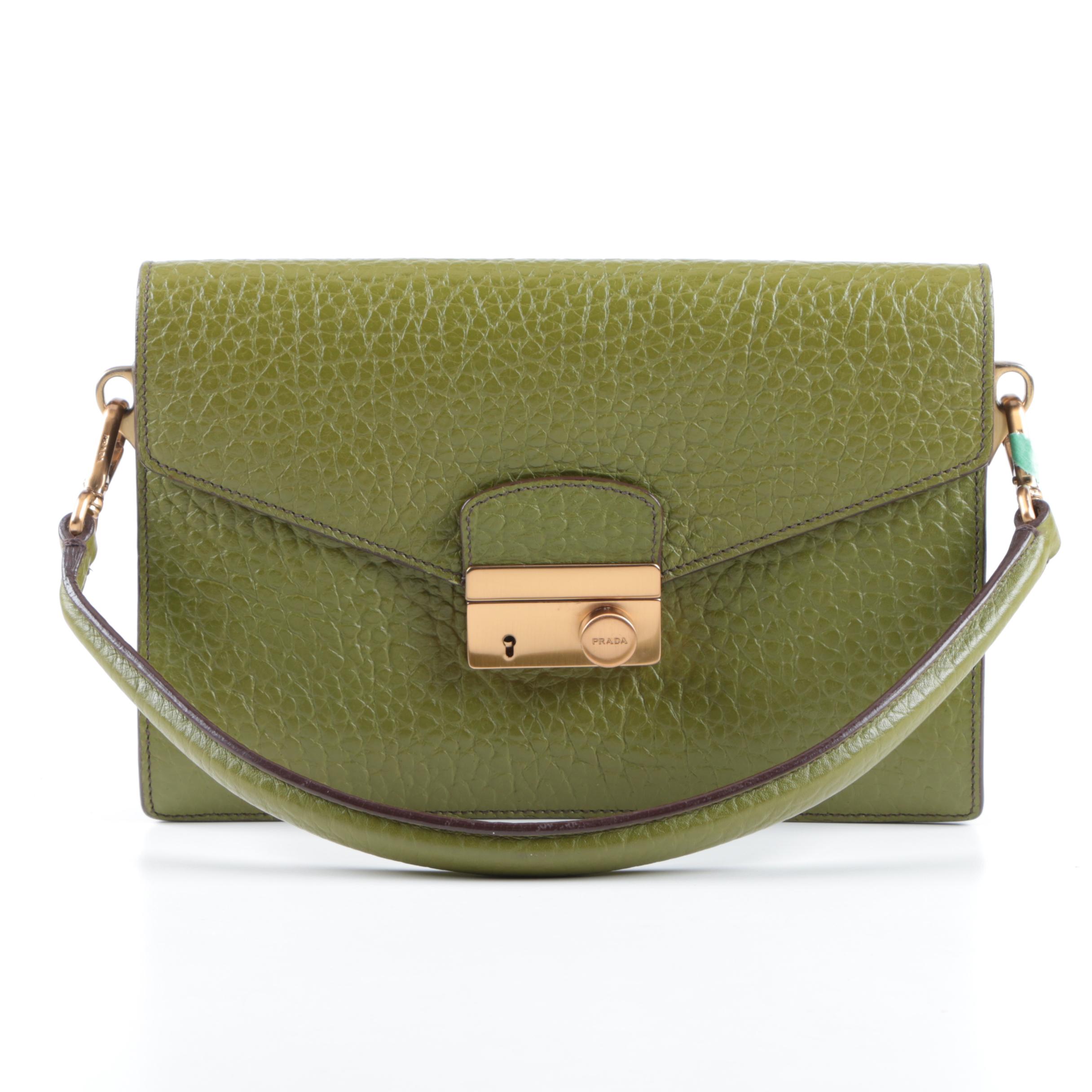 Prada Pebbled Green Leather Handbag