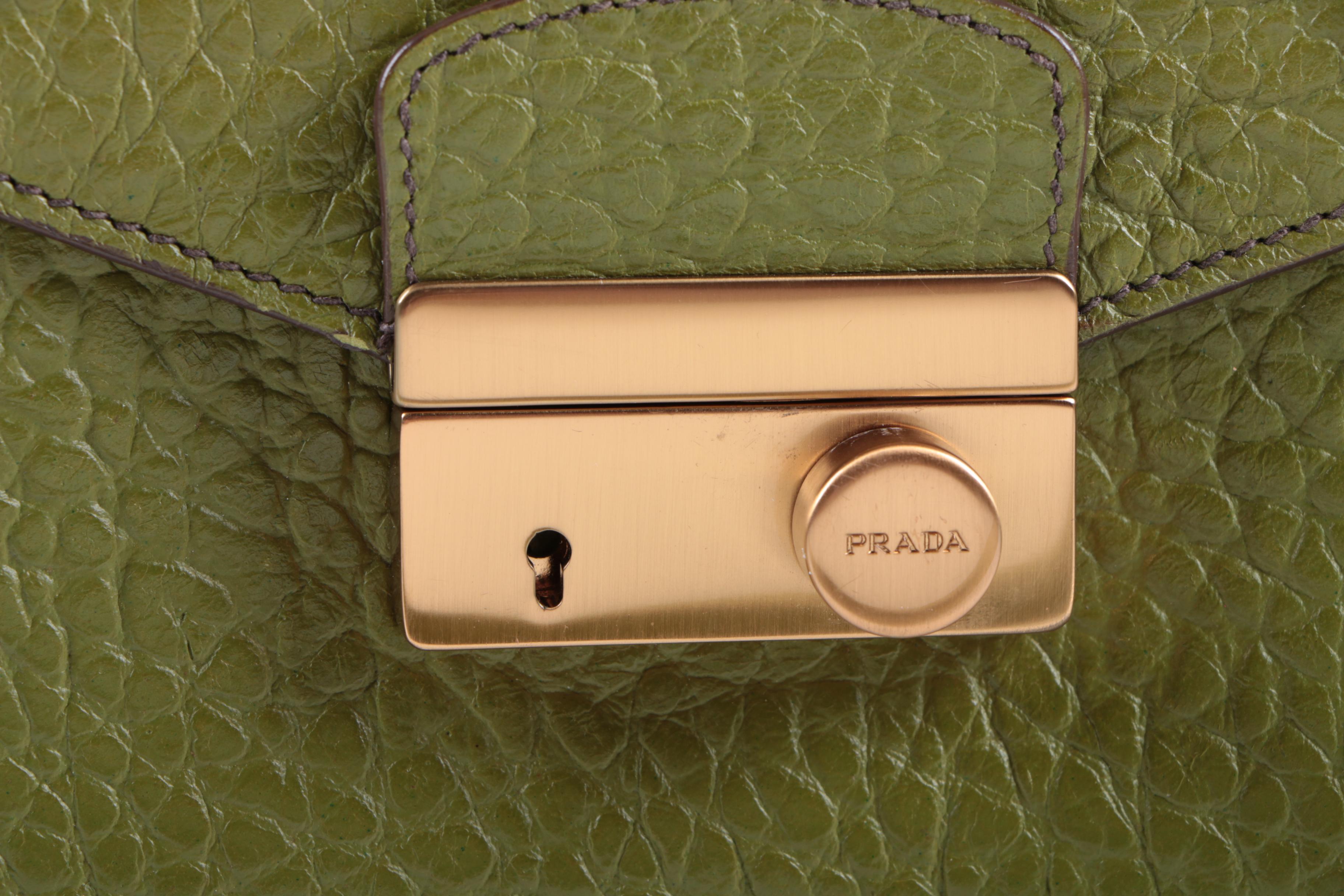 Prada Pebbled Green Leather Handbag