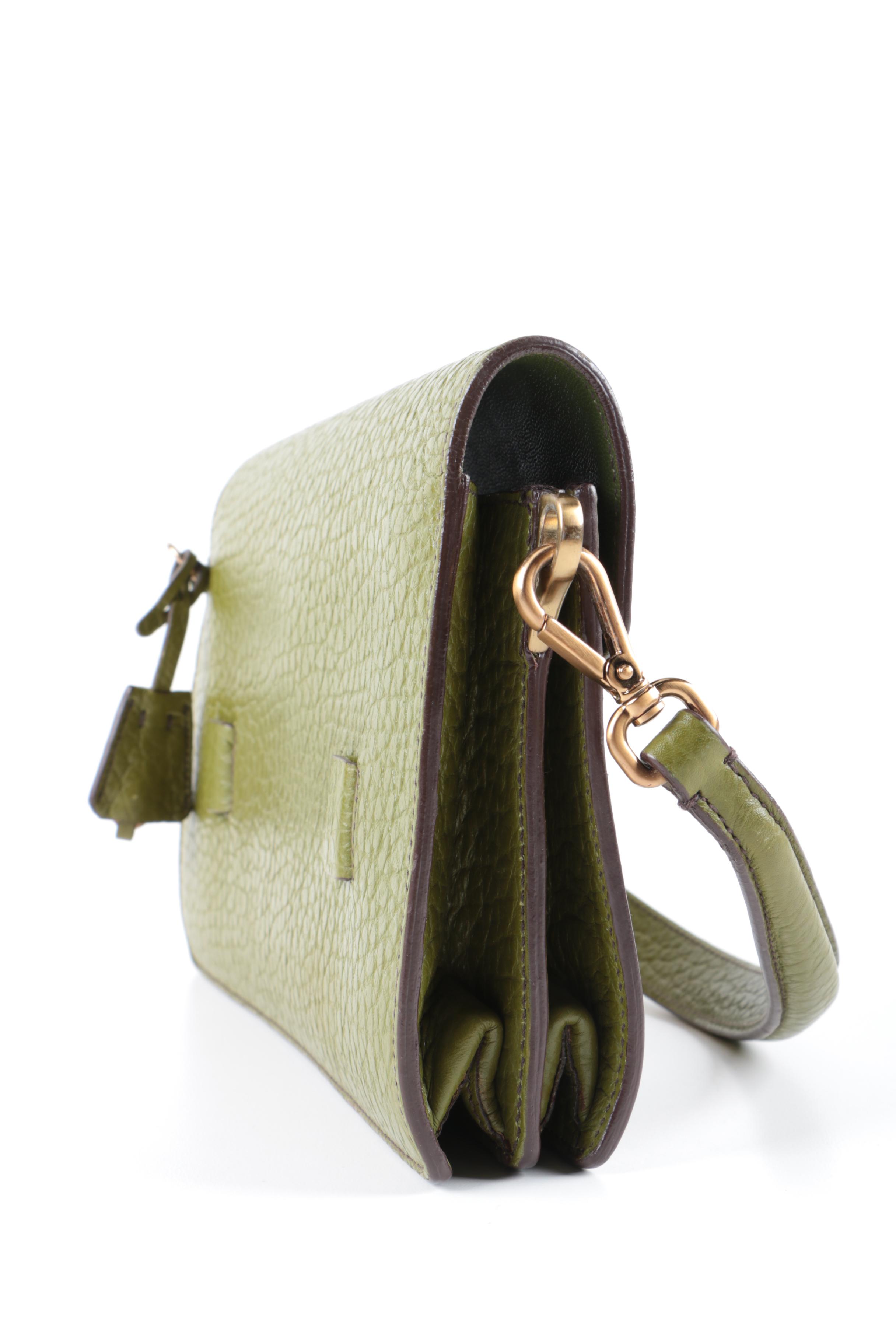 Prada Pebbled Green Leather Handbag