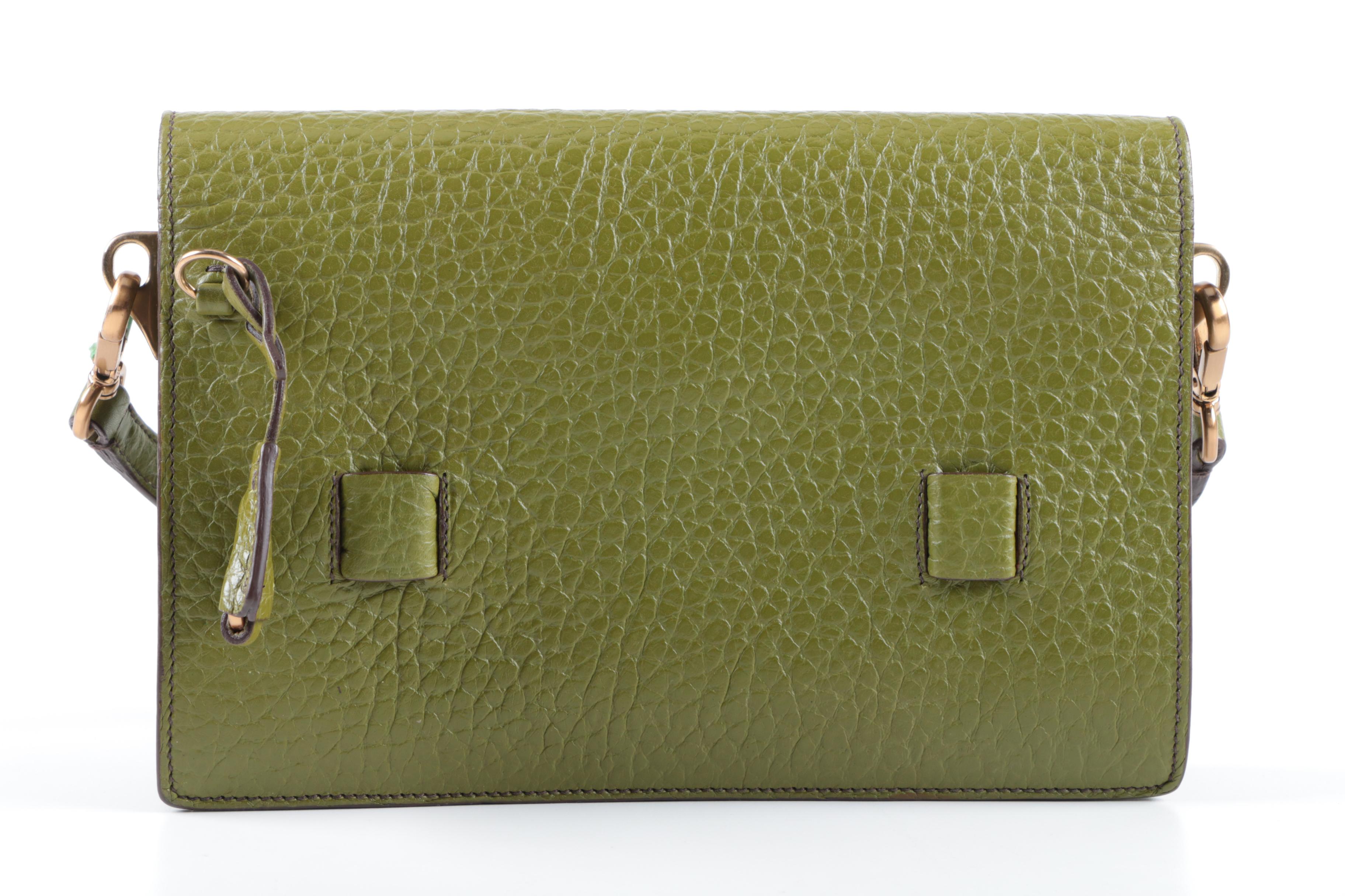 Prada Pebbled Green Leather Handbag