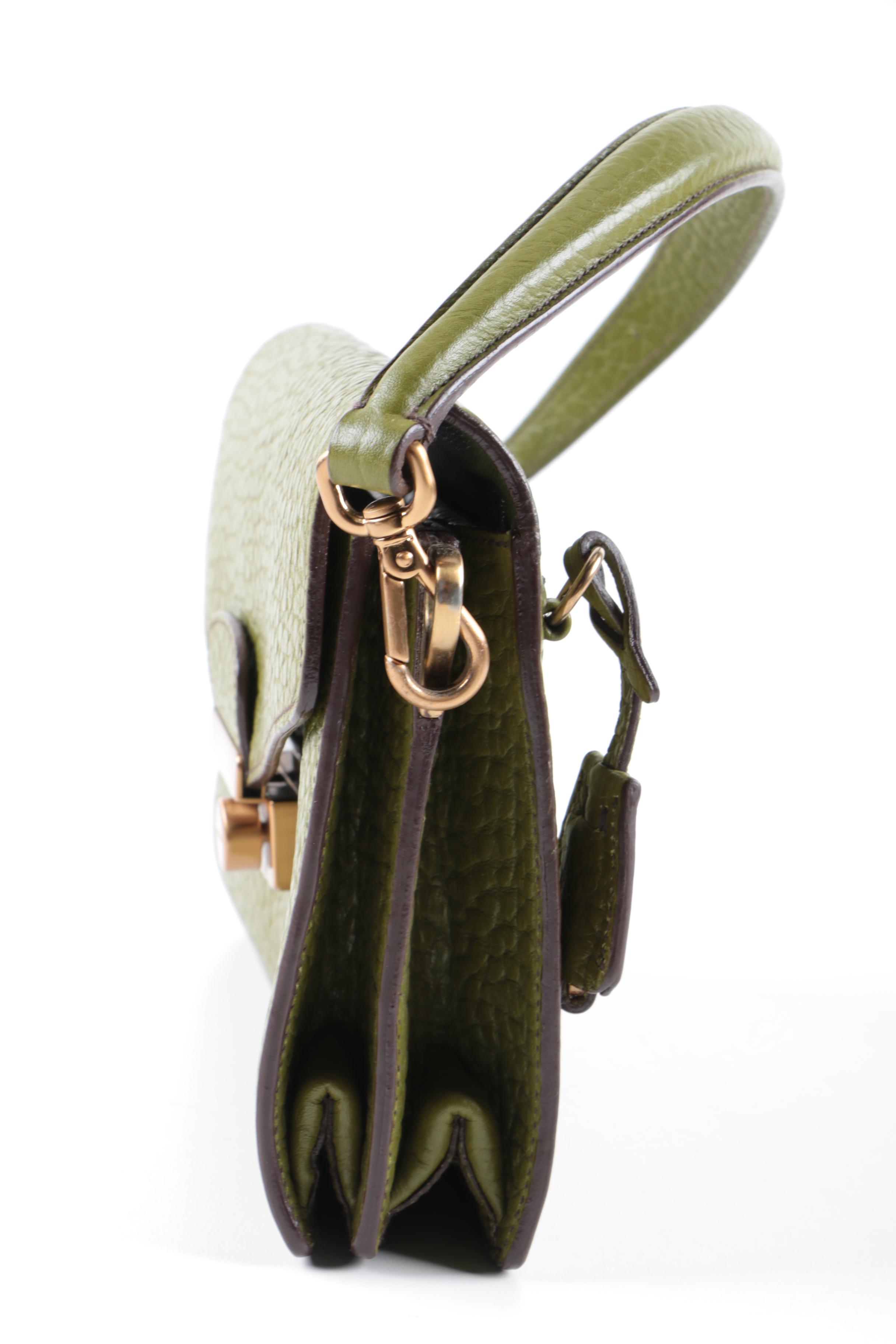 Prada Pebbled Green Leather Handbag