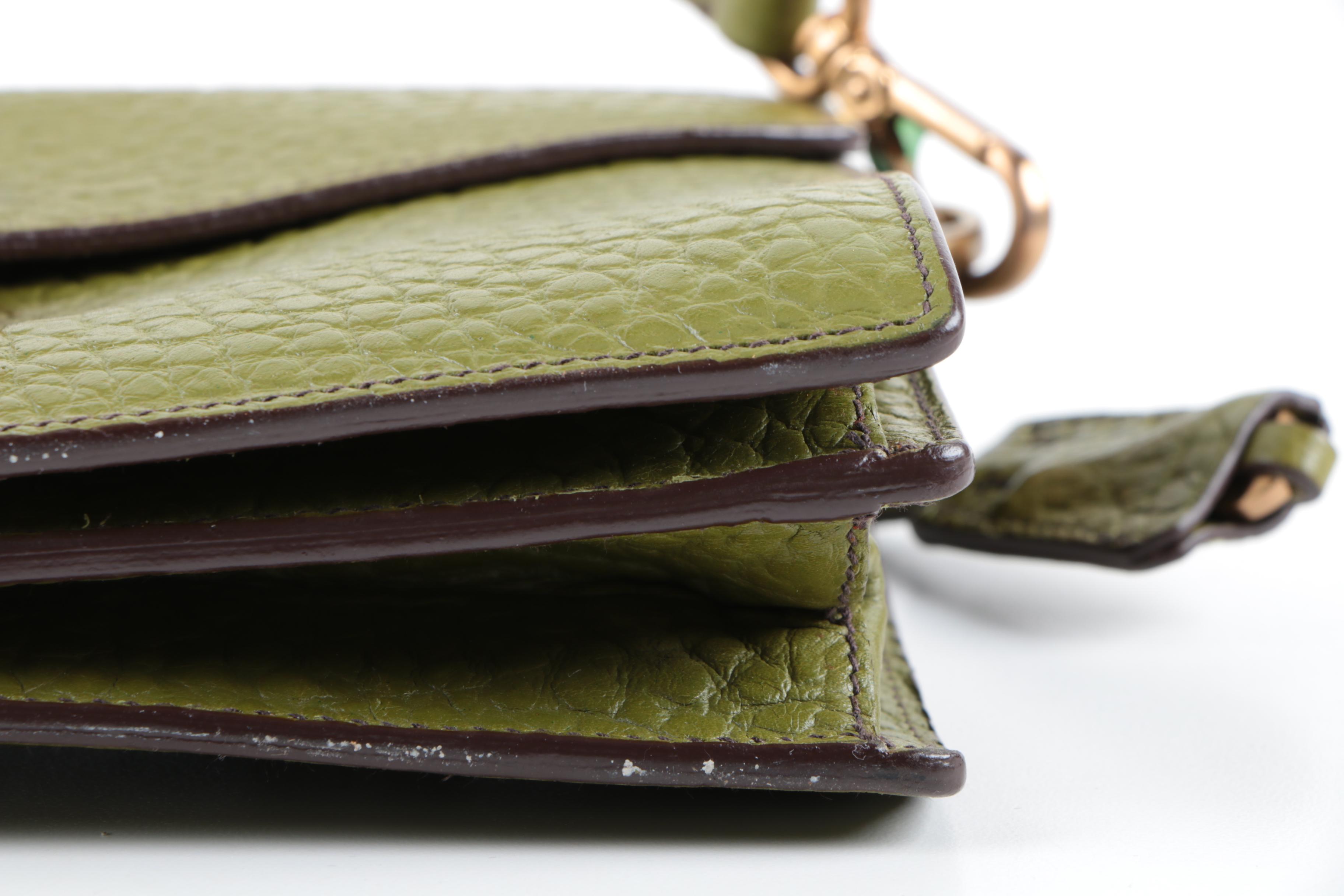 Prada Pebbled Green Leather Handbag