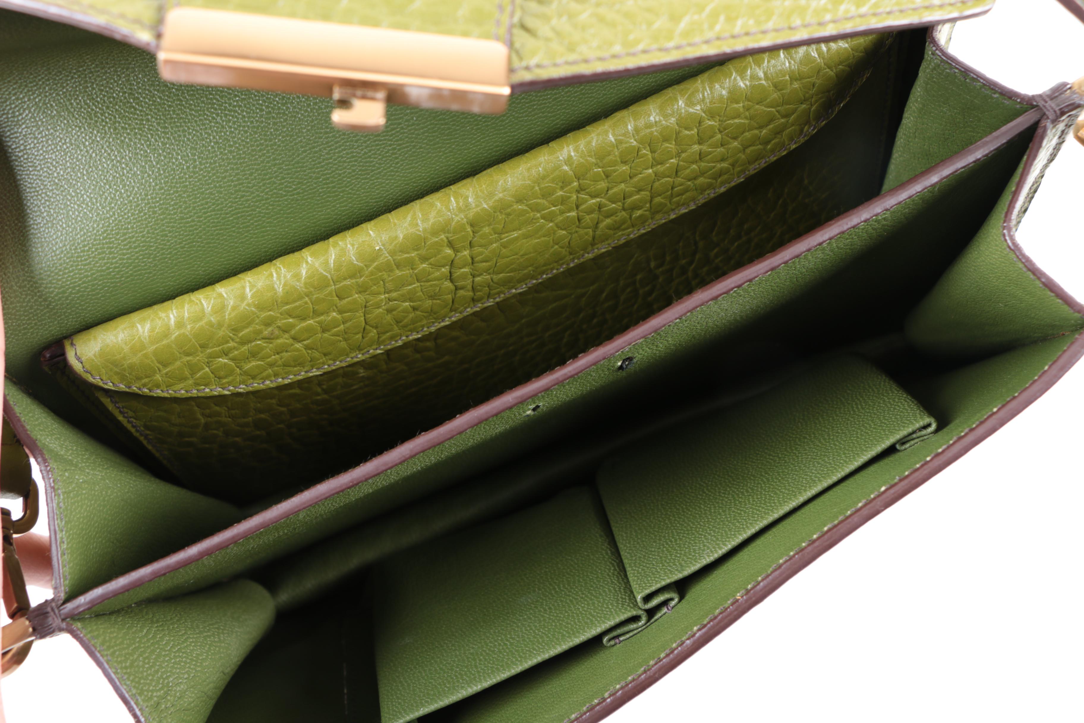 Prada Pebbled Green Leather Handbag