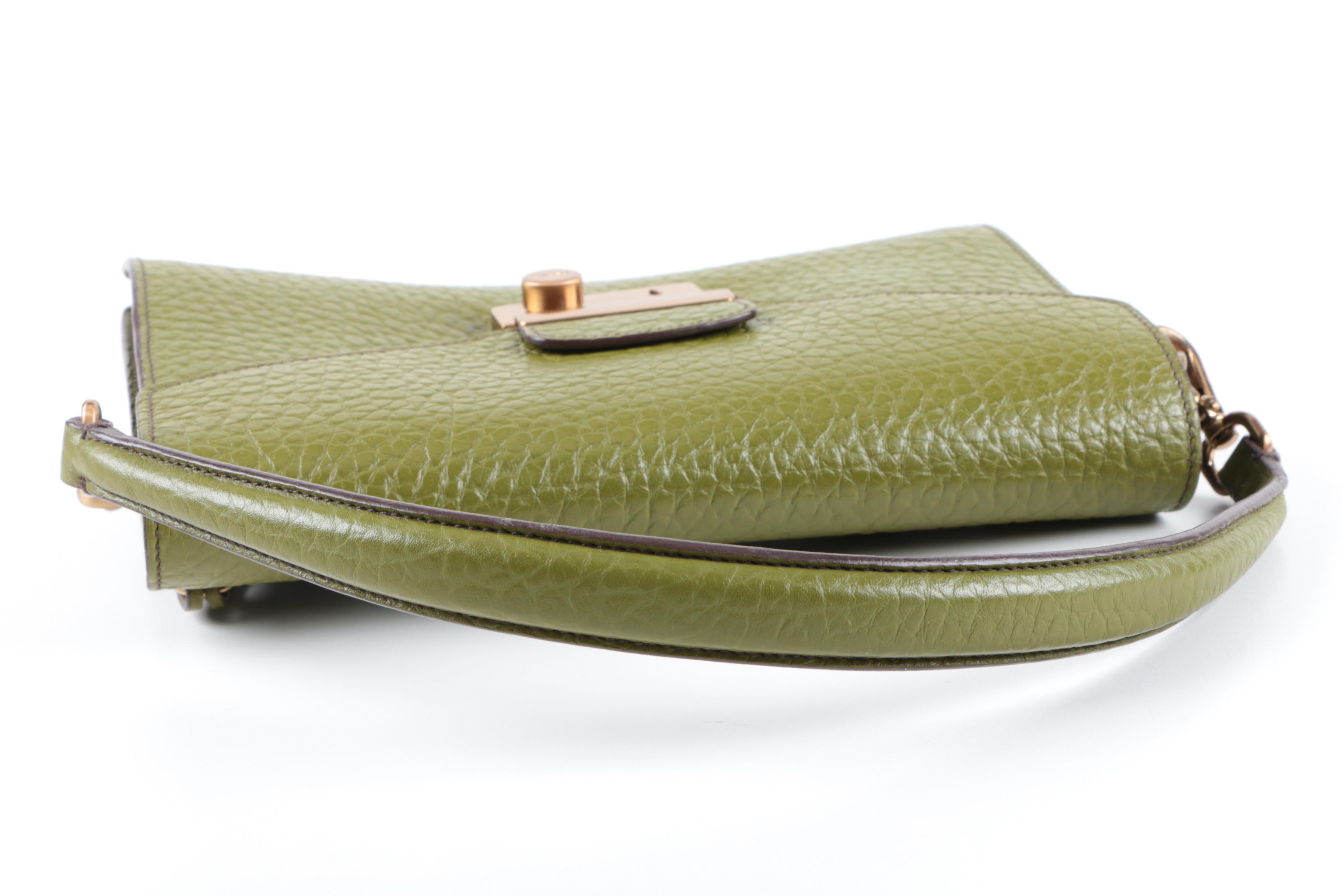 Prada Pebbled Green Leather Handbag