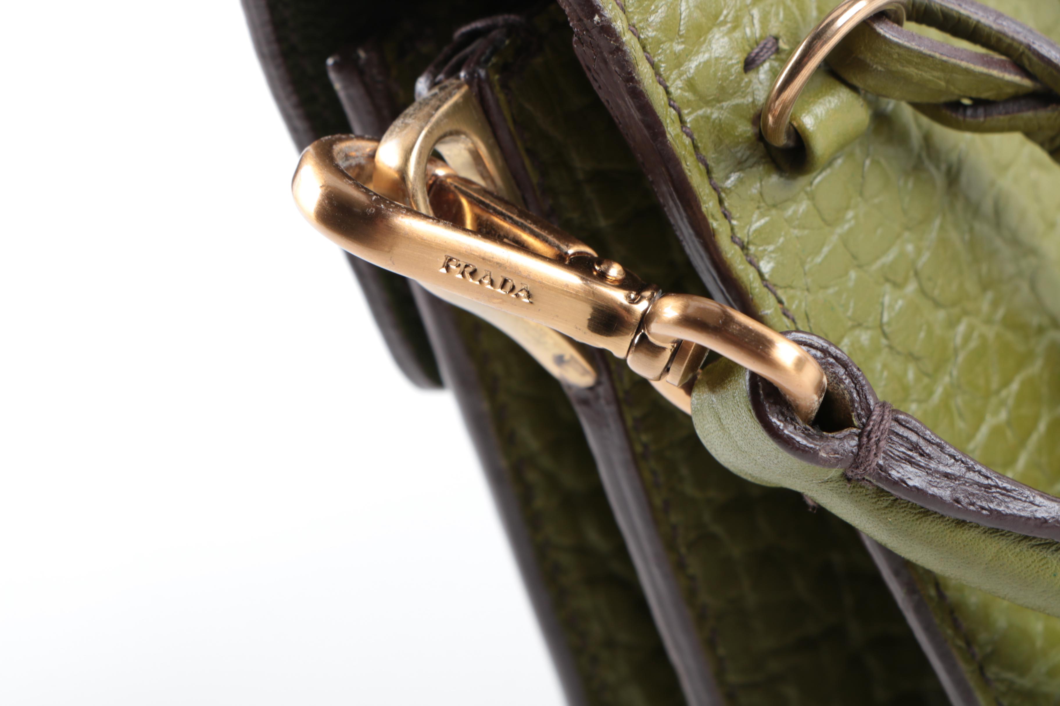 Prada Pebbled Green Leather Handbag