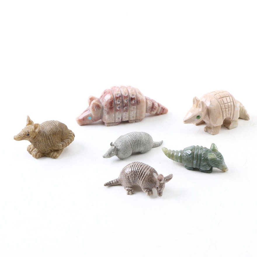 Aventurine, Agate, and Soapstone Armadillo Figurines