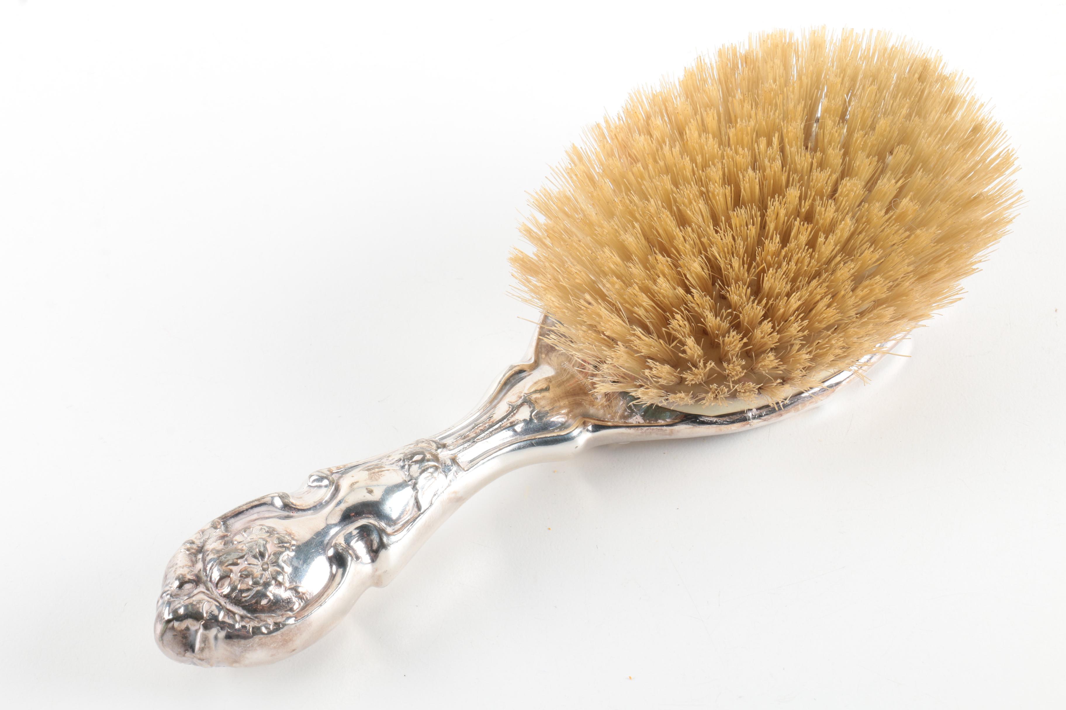 Hope Silver Co. Art Nouveau Daisy Silver Plate Hand Mirror and Hairbrush
