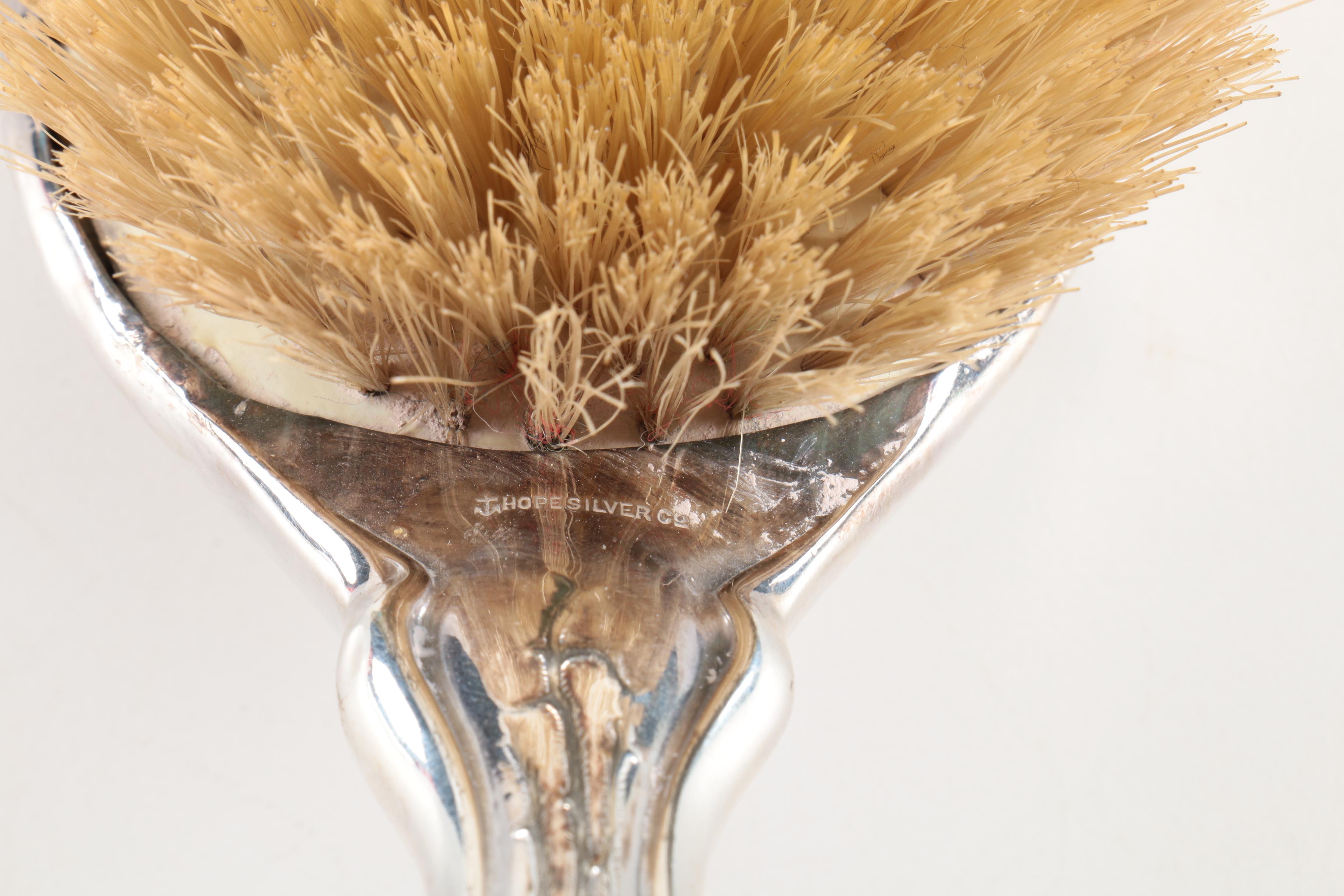 Hope Silver Co. Art Nouveau Daisy Silver Plate Hand Mirror and Hairbrush