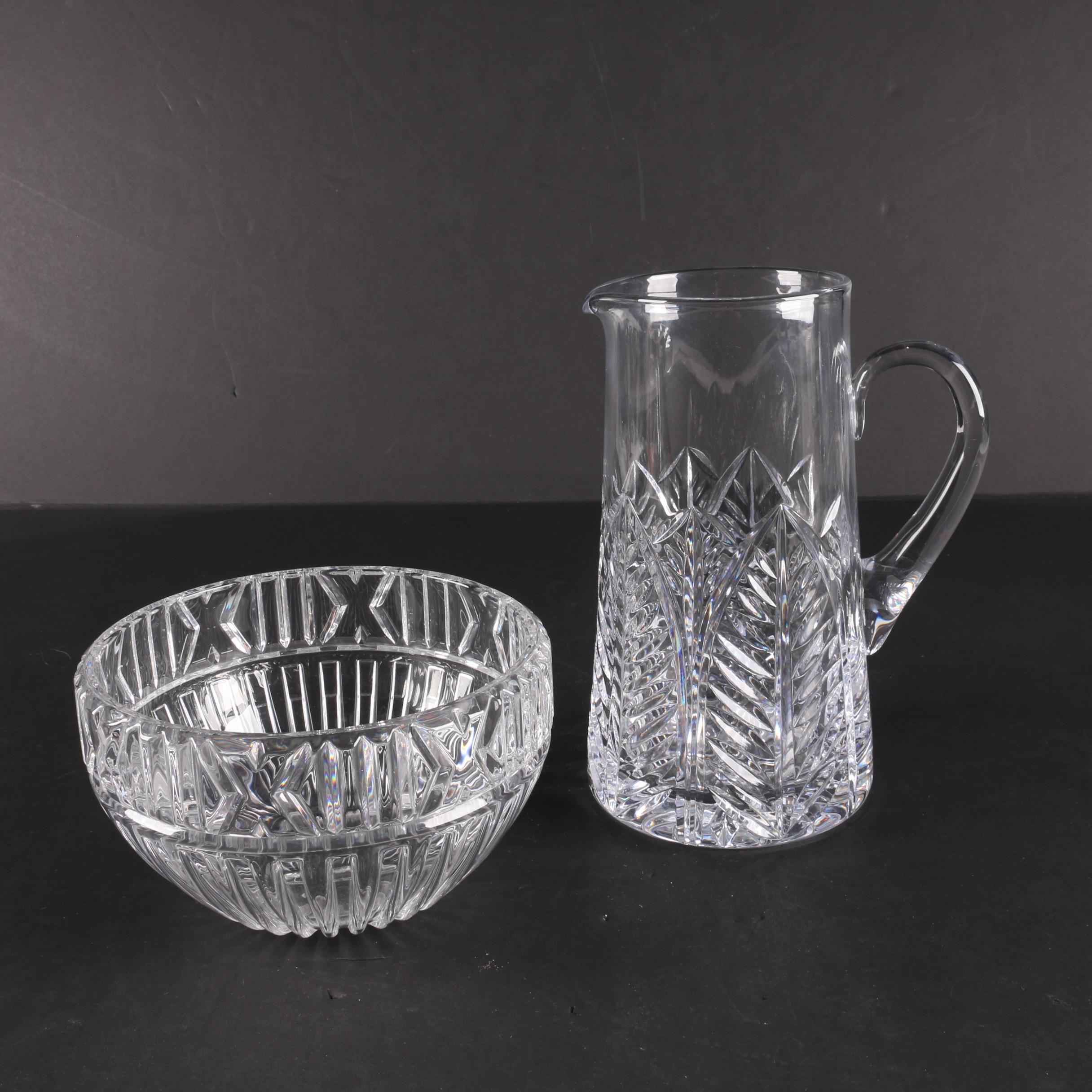 Tiffany & Co. "Grenada" Crystal Pitcher and "Atlas" Crystal Bowl