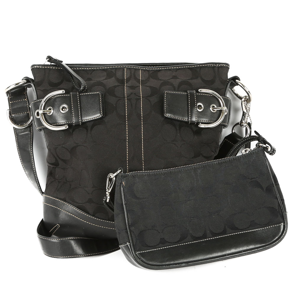 Coach Signature Canvas Soho Black Duffel and Wristlet