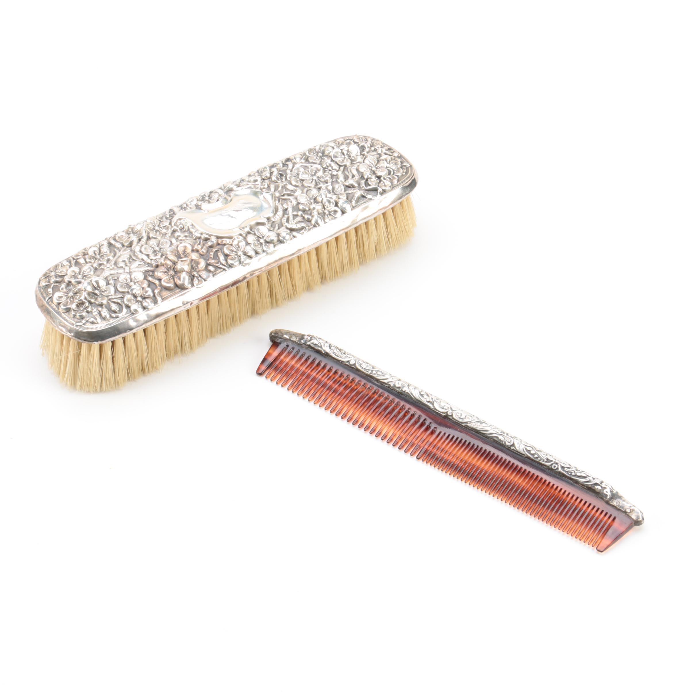 Unger Bros. Sterling Silver Clothes Brush with Sterling Handled Comb