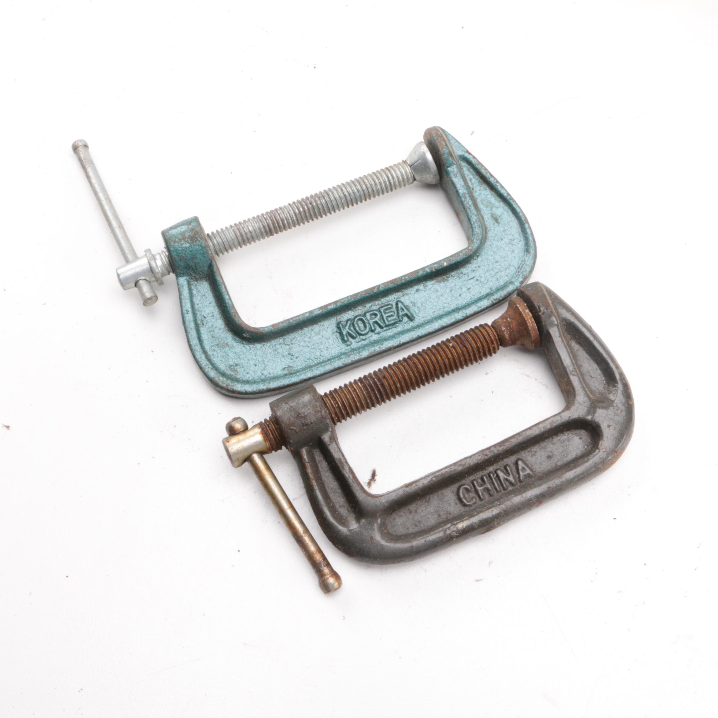 Collection of Wood Working Tools, Clamps Including Black & Decker Planer