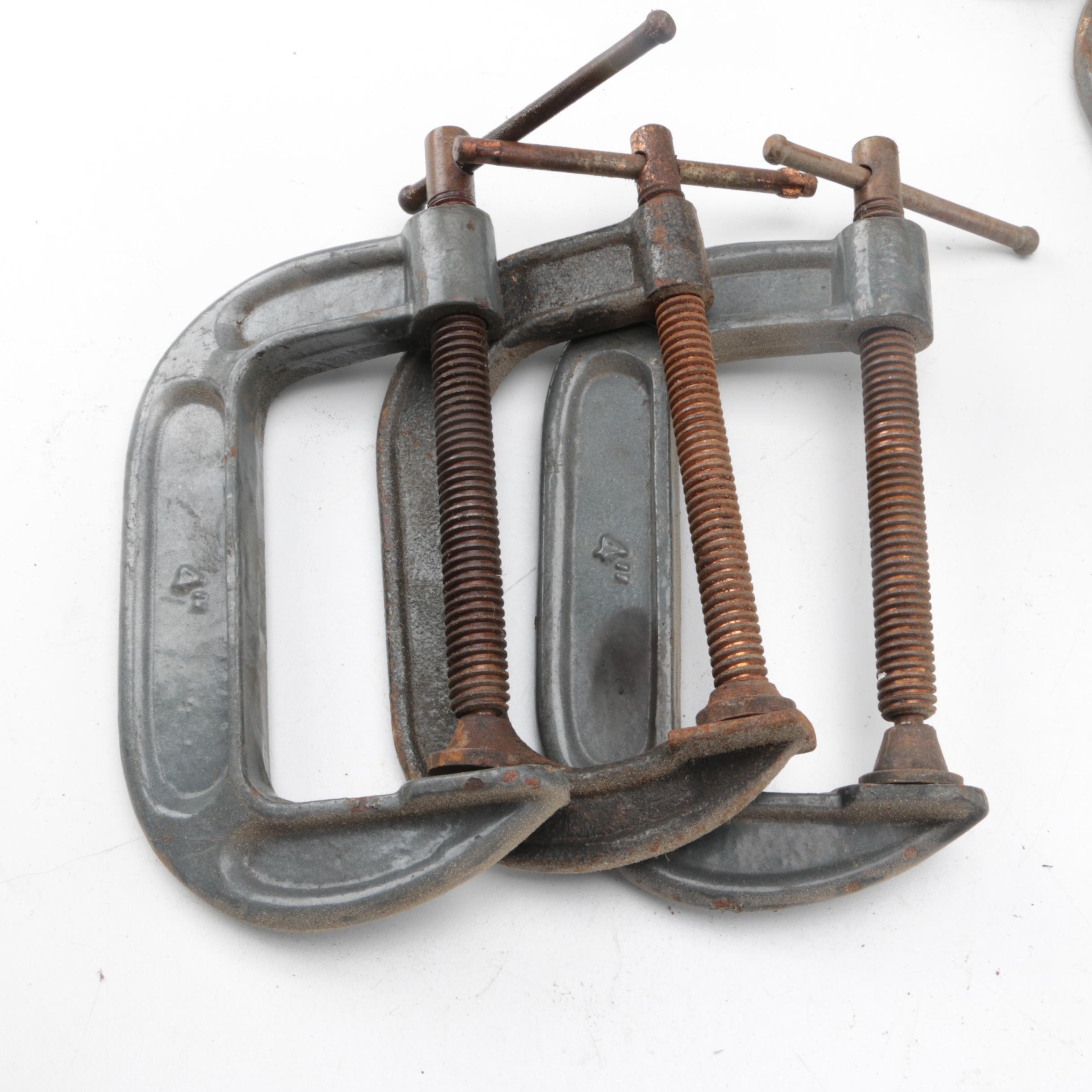 Collection of Wood Working Tools, Clamps Including Black & Decker Planer