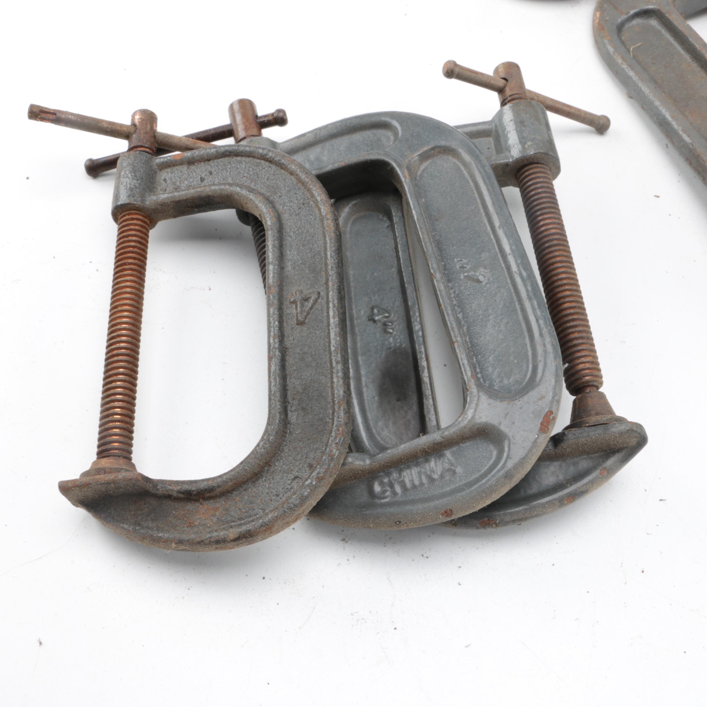 Collection of Wood Working Tools, Clamps Including Black & Decker Planer