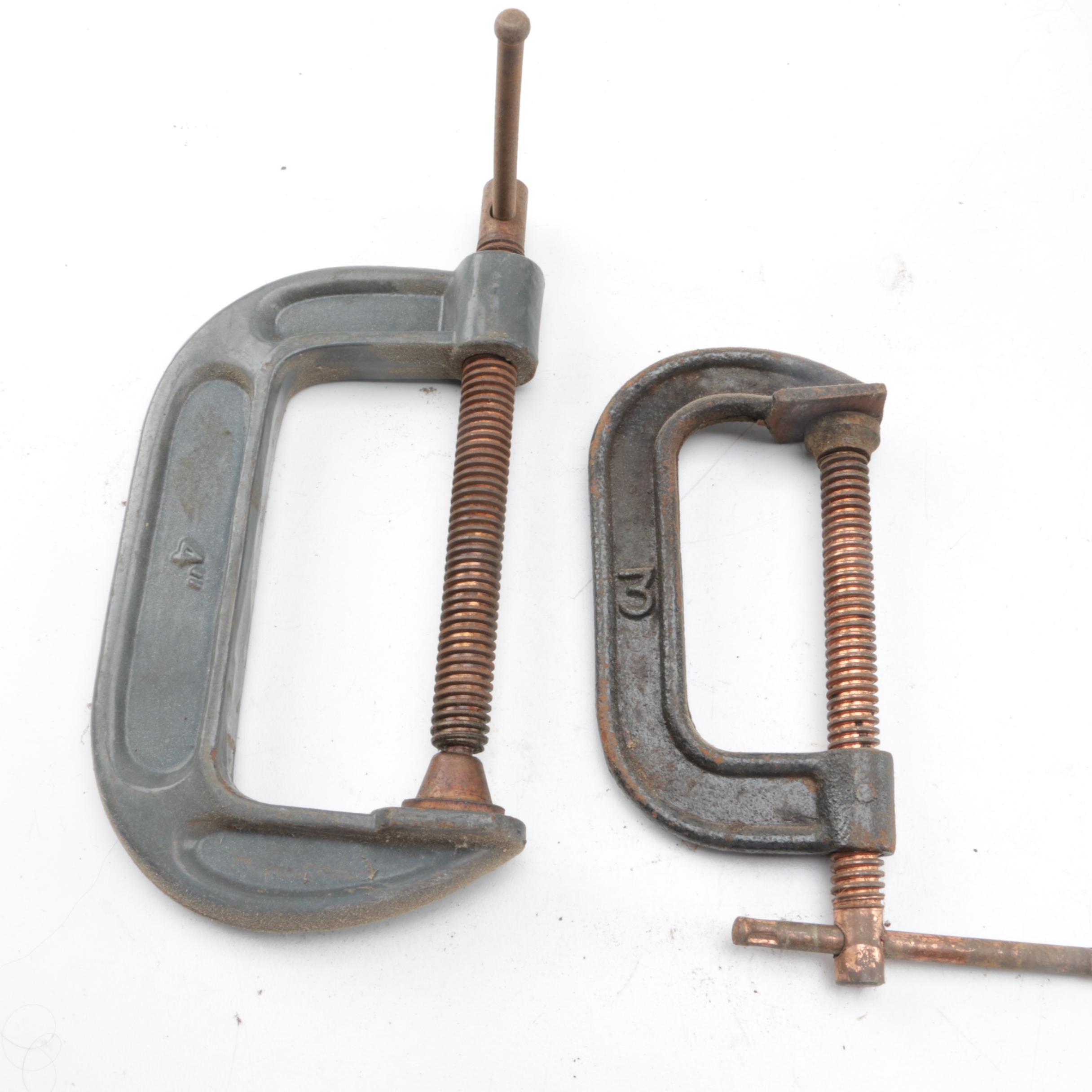 Collection of Wood Working Tools, Clamps Including Black & Decker Planer