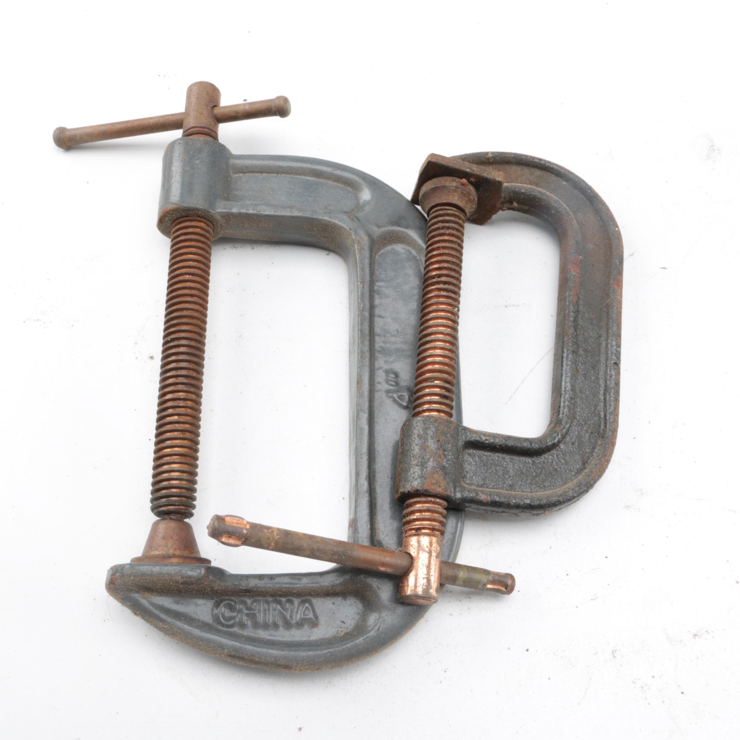 Collection of Wood Working Tools, Clamps Including Black & Decker Planer