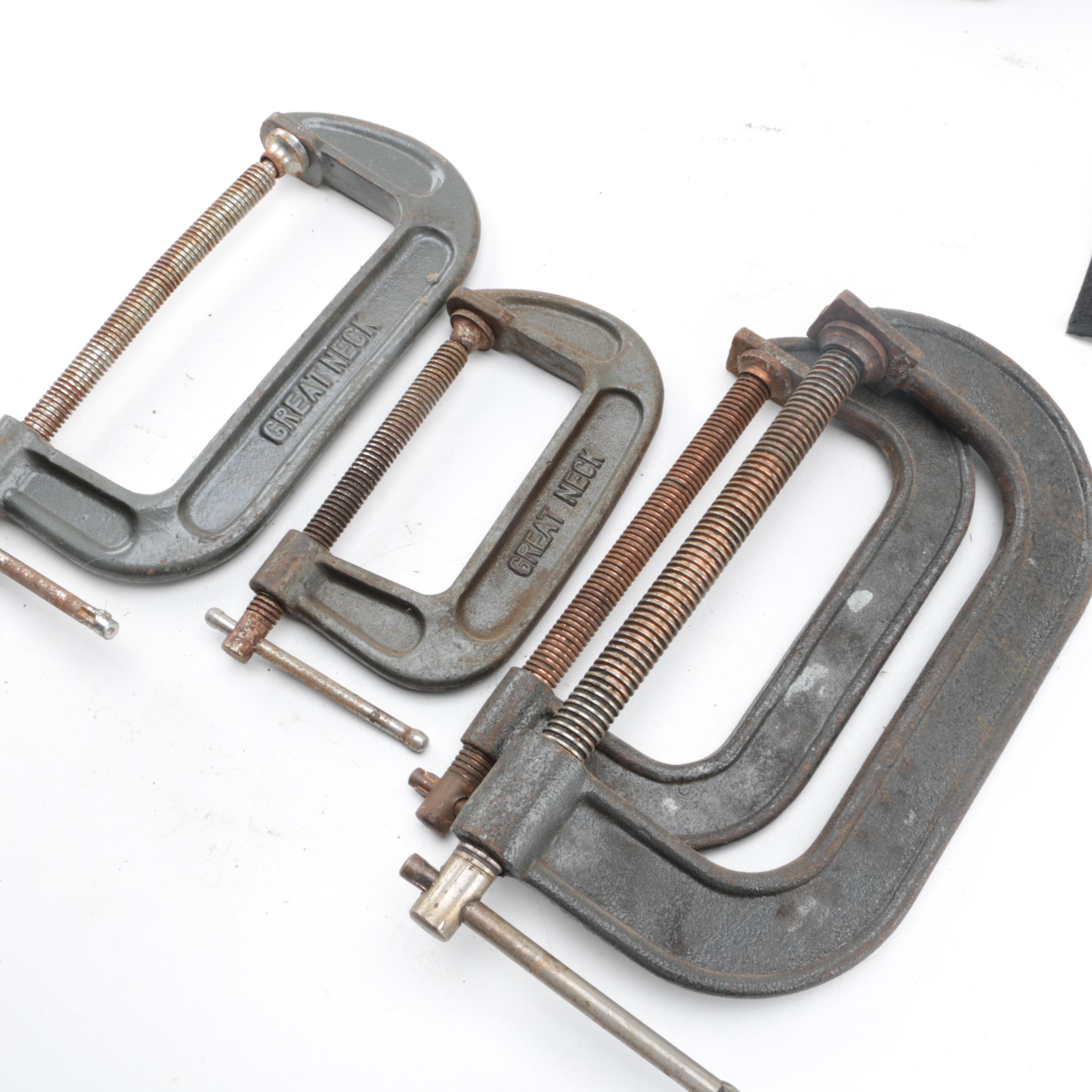 Collection of Wood Working Tools, Clamps Including Black & Decker Planer