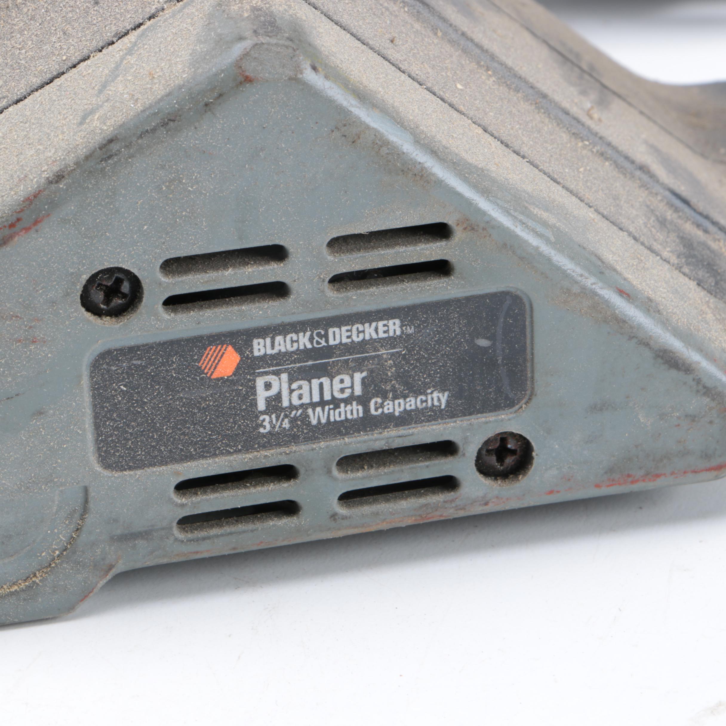 Collection of Wood Working Tools, Clamps Including Black & Decker Planer