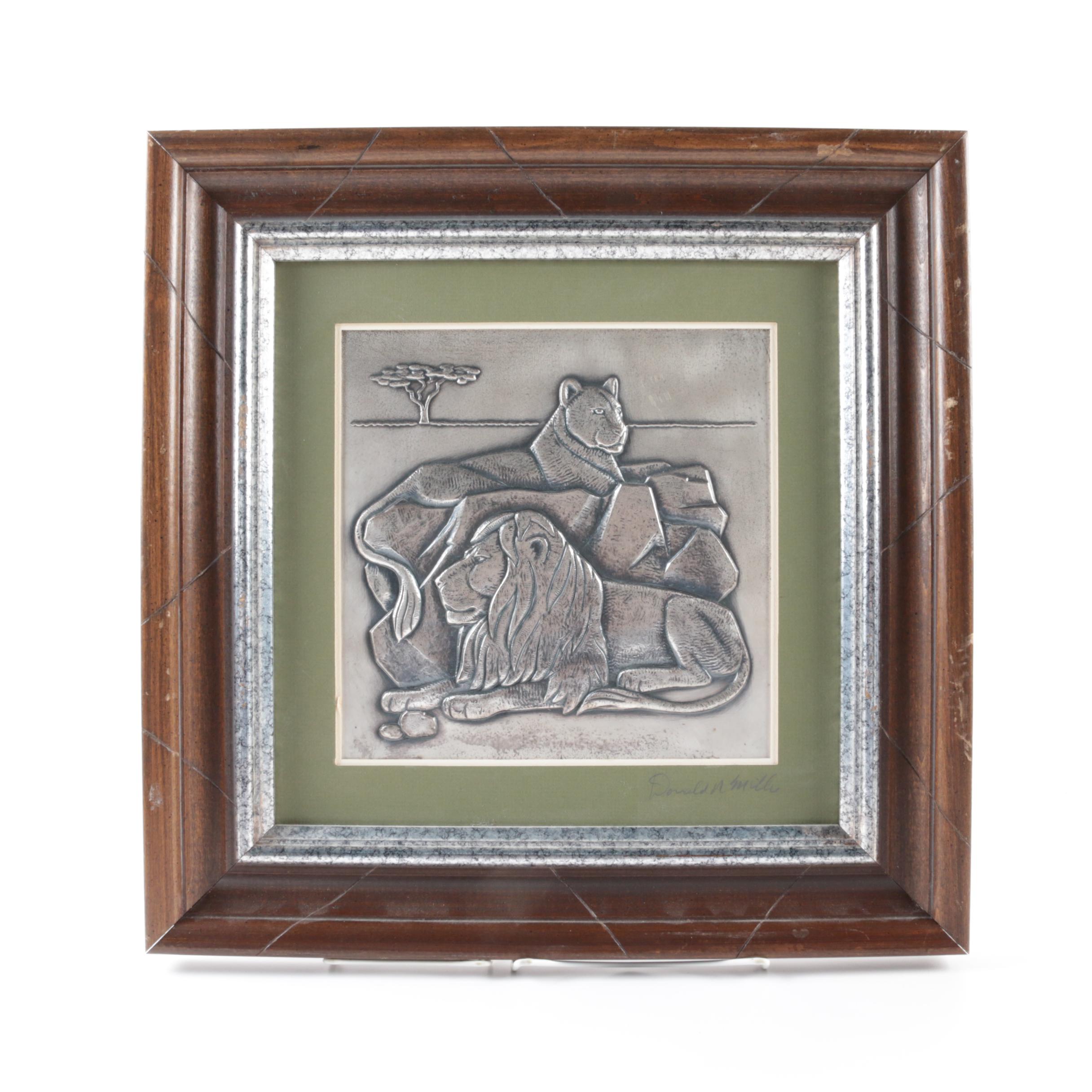 Donald Richard Miller Sterling Silver Wall Sculpture "The African Lion"
