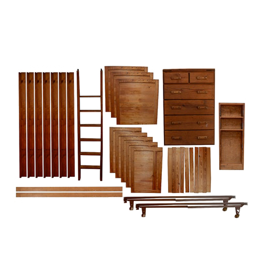 Pine Bunk Bed Frame with Chest of Drawers and Bookcase