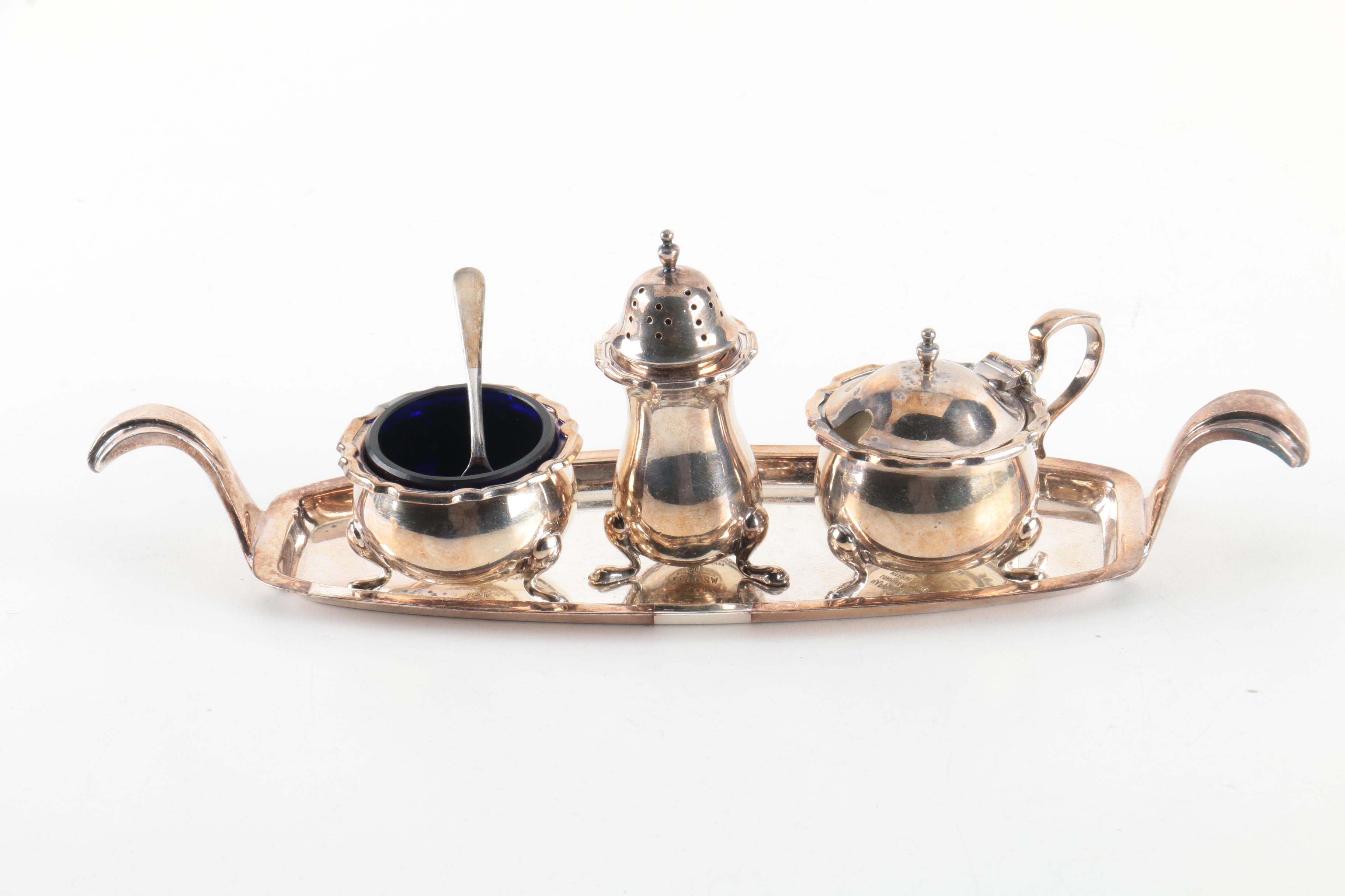 Mappin & Webb Silver Plate Salt Cellar Set and Assorted Serveware