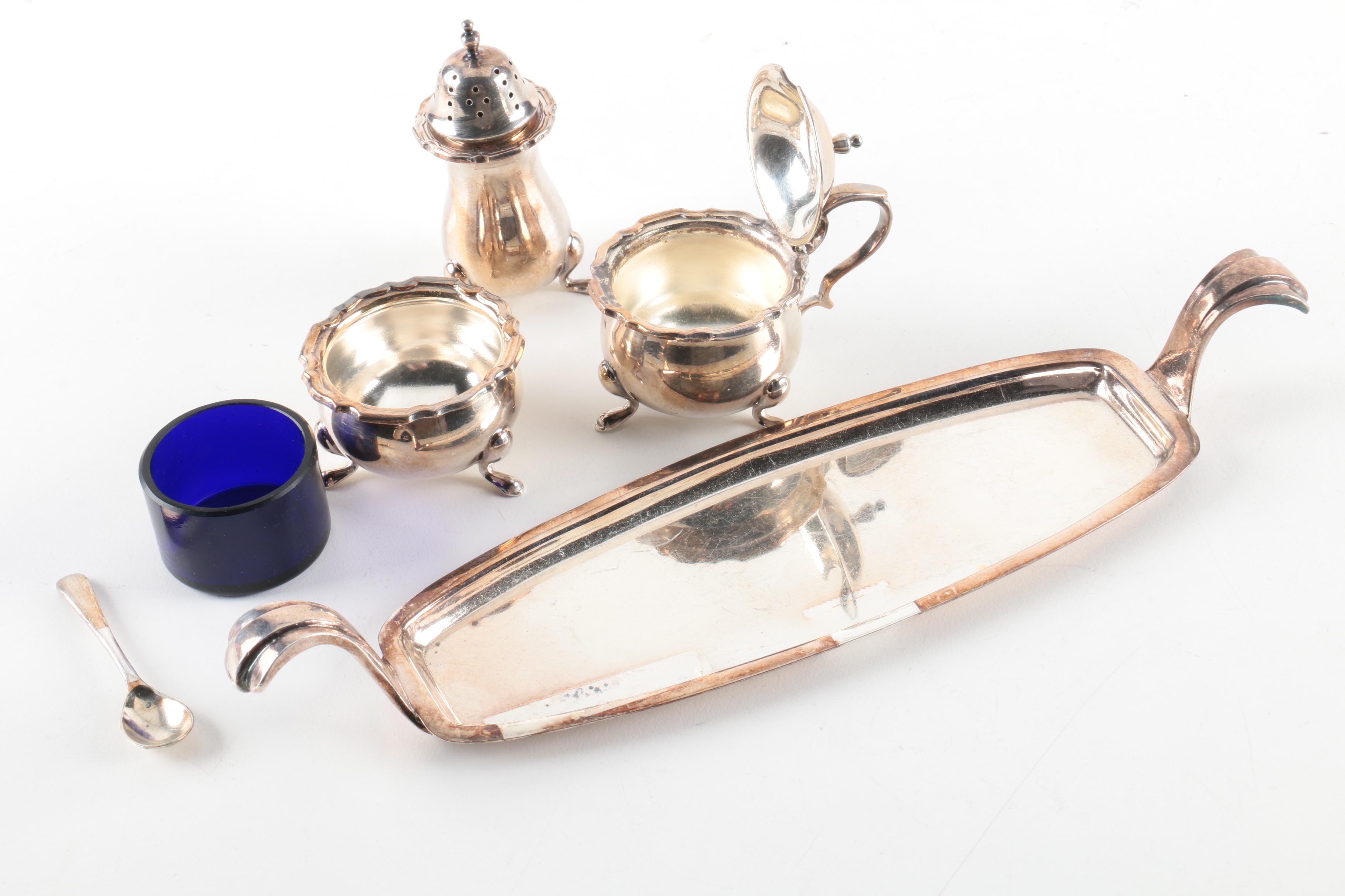 Mappin & Webb Silver Plate Salt Cellar Set and Assorted Serveware