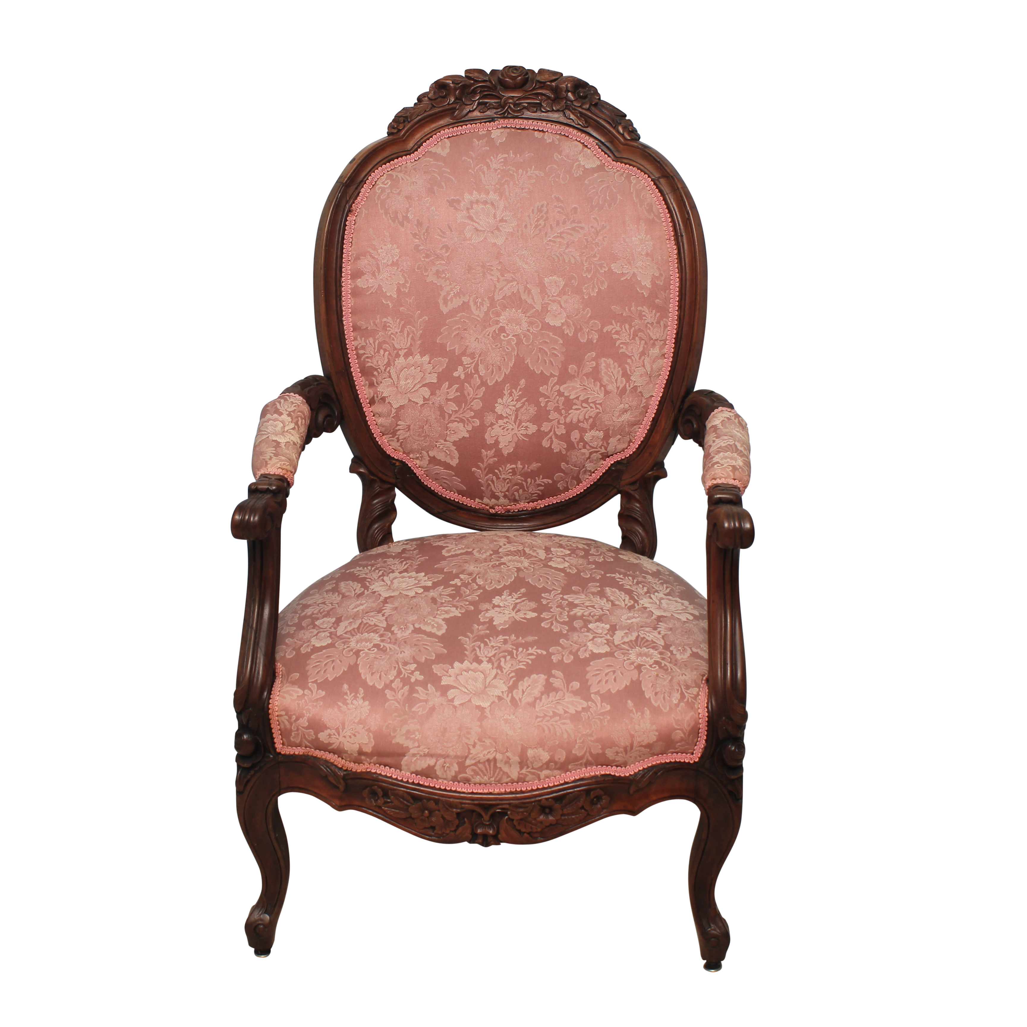 Antique Rococo Carved Mahogany Arm Chair