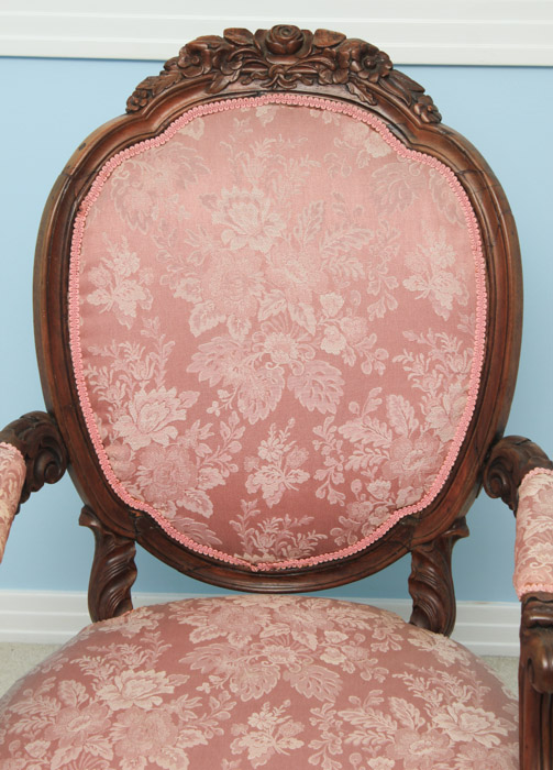 Antique Rococo Carved Mahogany Arm Chair