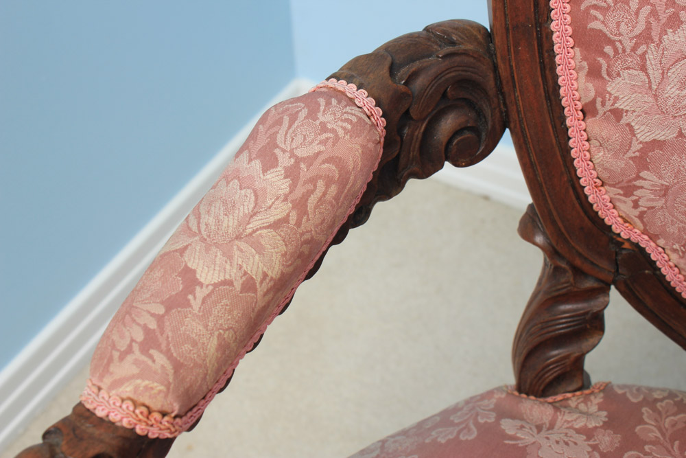 Antique Rococo Carved Mahogany Arm Chair