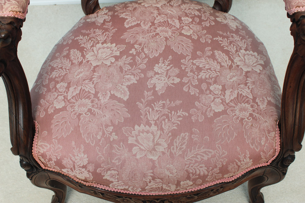 Antique Rococo Carved Mahogany Arm Chair