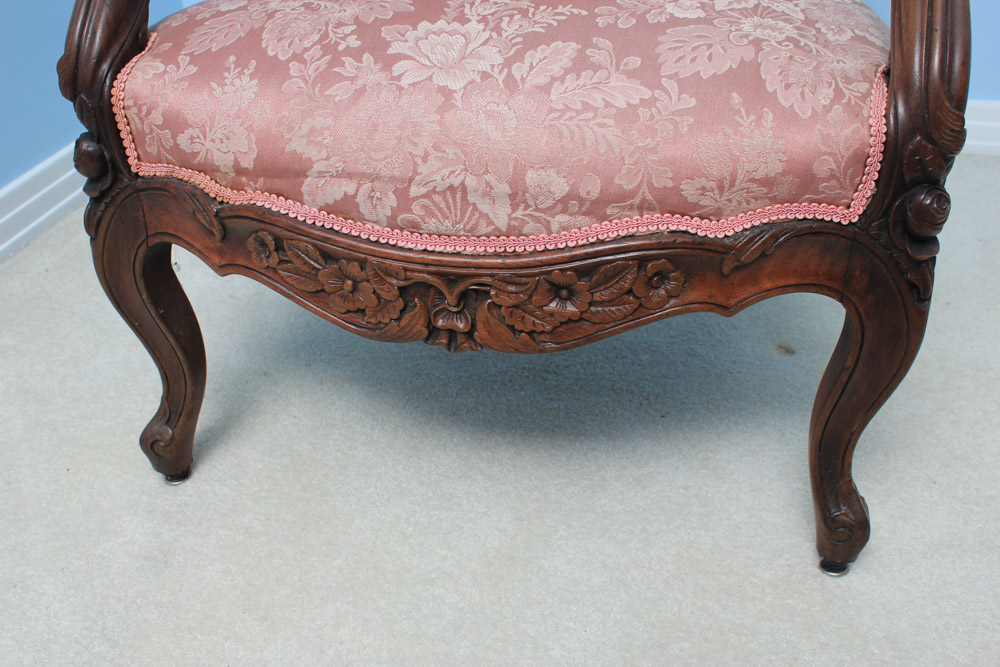 Antique Rococo Carved Mahogany Arm Chair