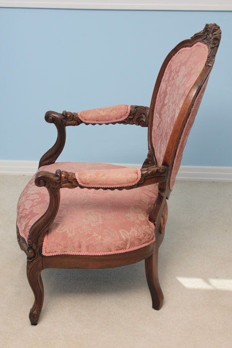 Antique Rococo Carved Mahogany Arm Chair