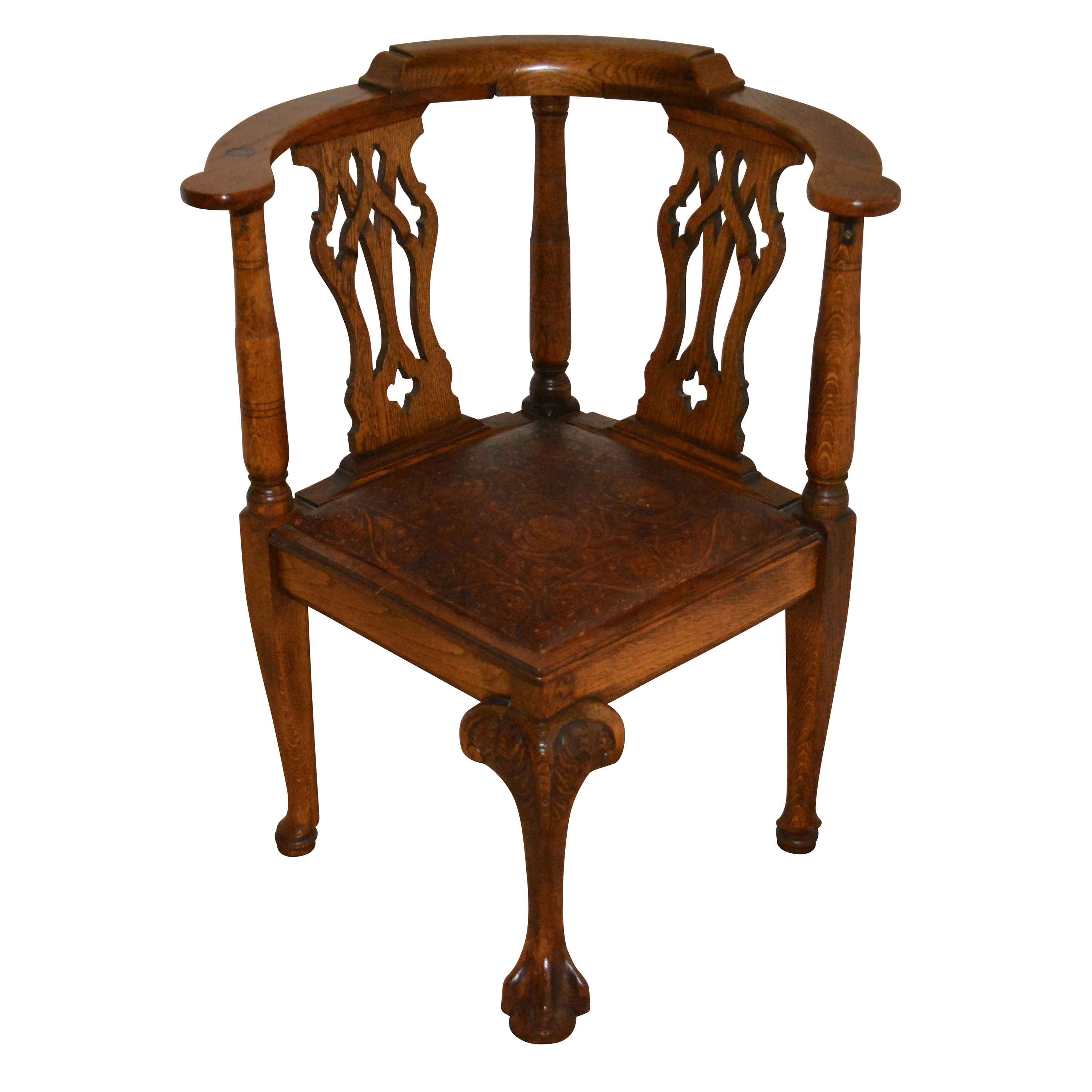 English Chippendale Style Oak Corner Chair