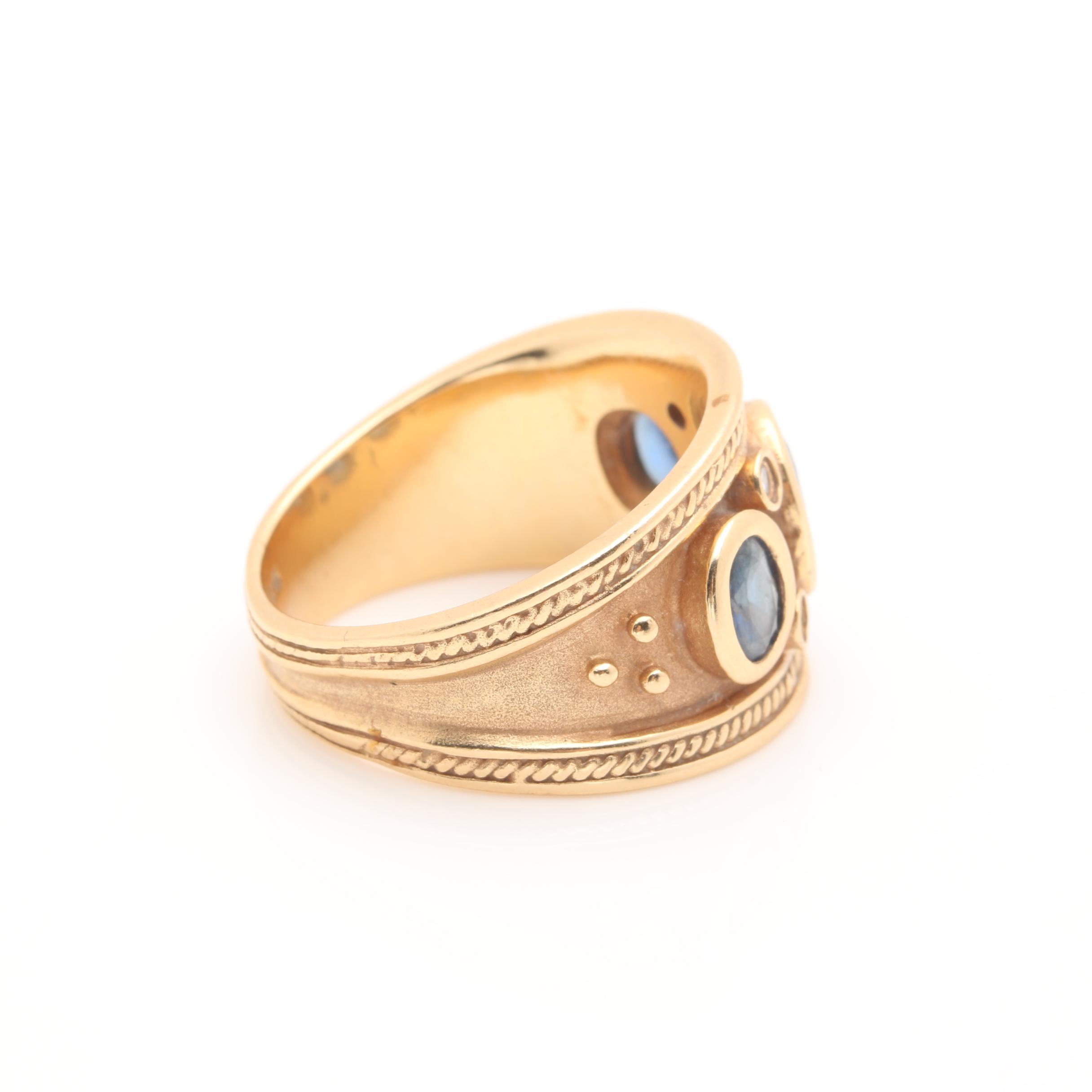 14K Yellow Gold Blue Sapphire and Diamond Ring