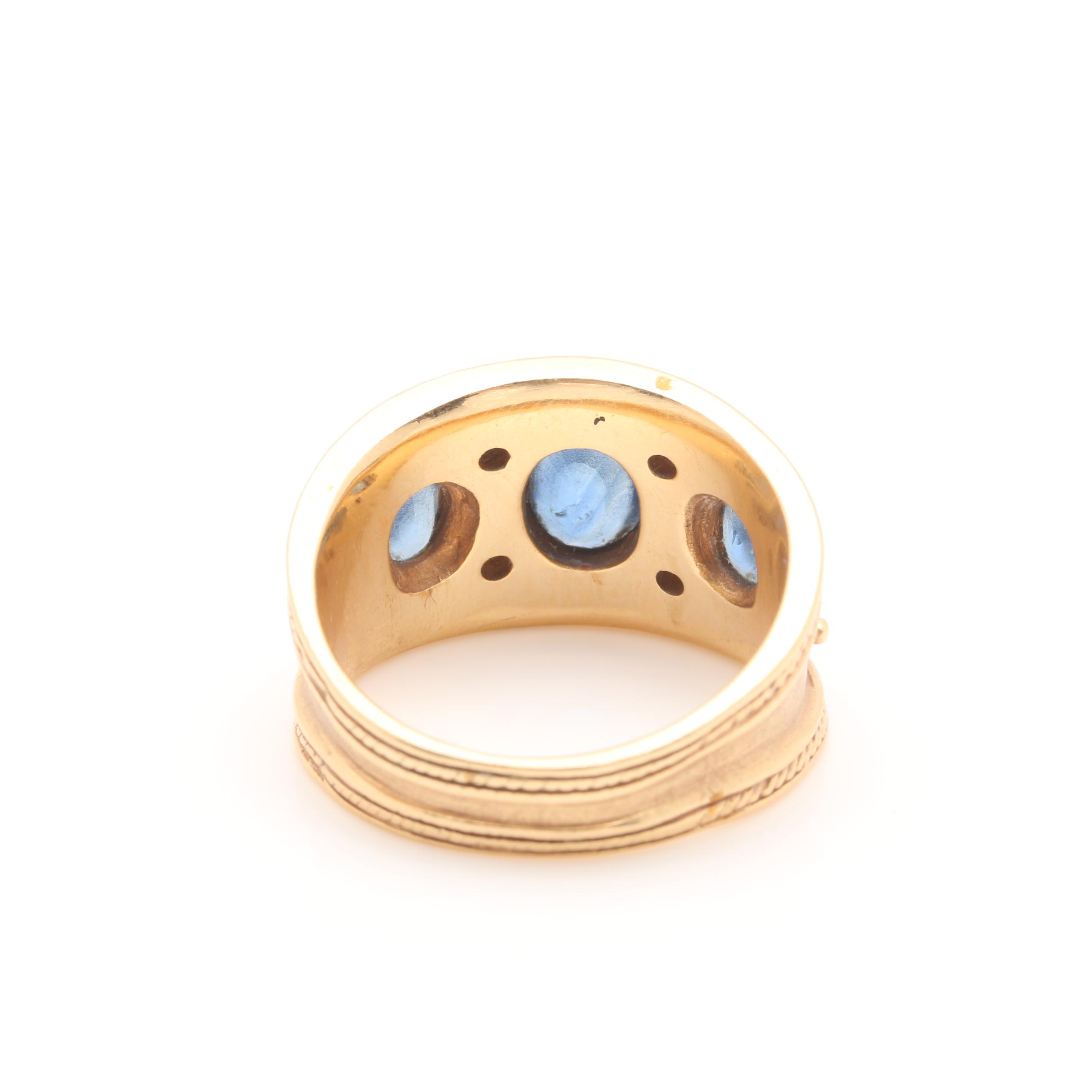 14K Yellow Gold Blue Sapphire and Diamond Ring